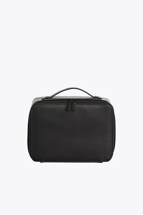 Black Makeup Bag for Travel & Daily Use - Waterproof Cosmetic Organizer with Mirror, Perfect for Toiletries, Brushes & Skincare Essentials