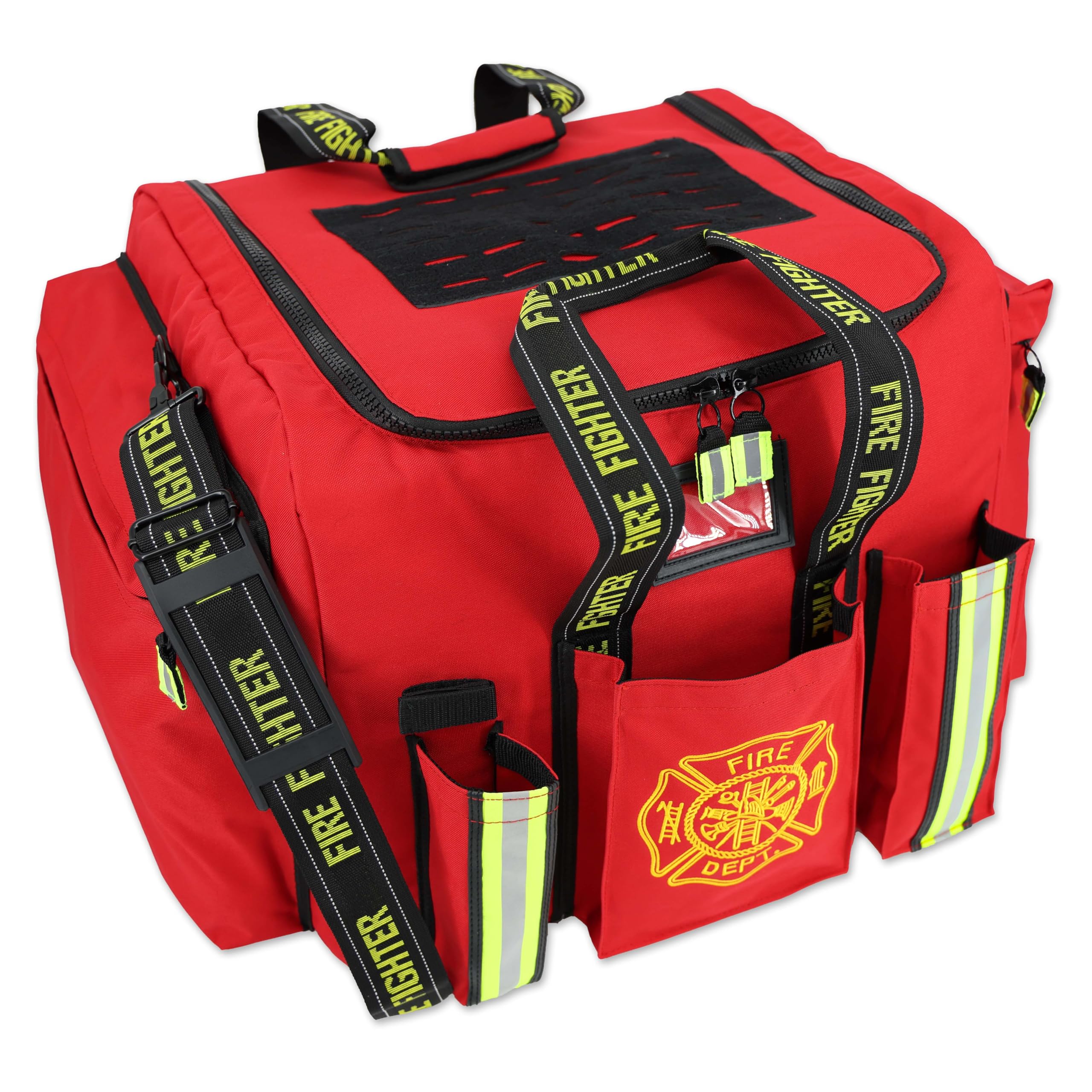 Premium Firefighter Turnout Gear Bag with Glove Strap & SCBA Mask - Captain's Bundle (Red) - Durable Firefighting Equipment for Emergency Response & Station Storage