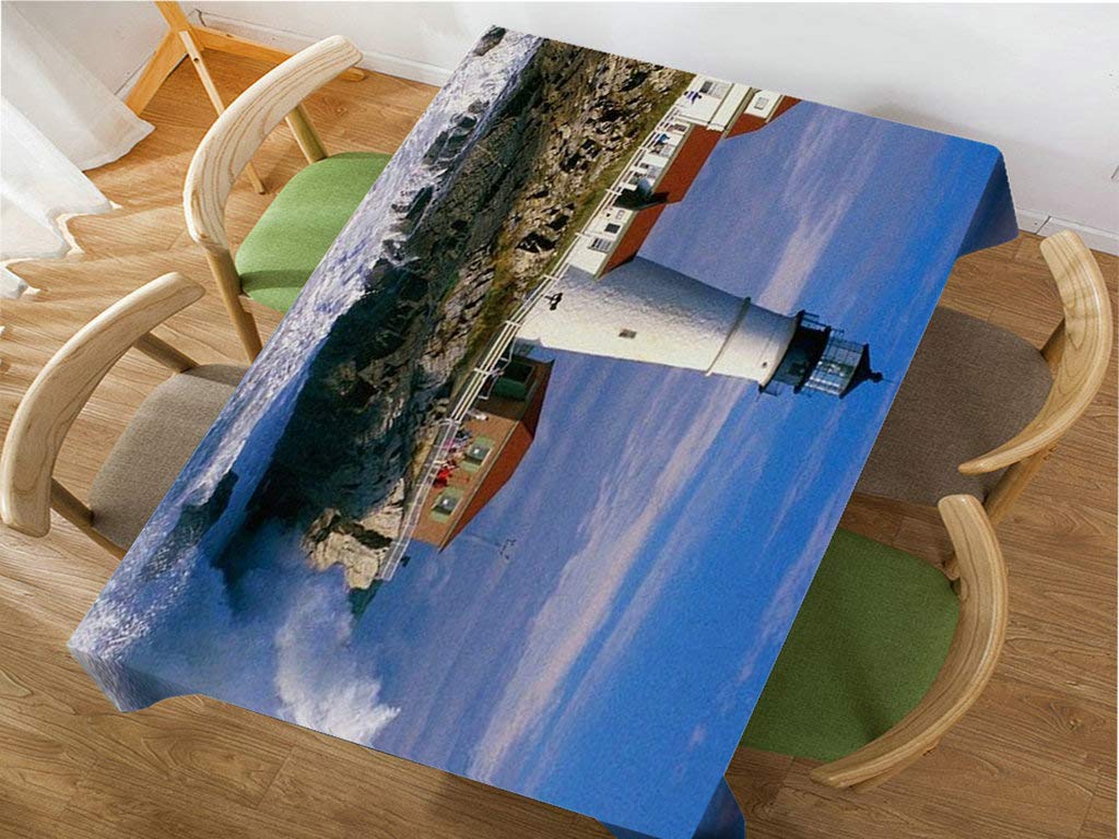 Lighthouse Sea Wave White Cloud Rectangular Tablecloth - 60x104 Inch Waterproof Dining Table Cover for Indoor/Outdoor Use - Perfect for Restaurants, BBQs, Picnics & Coffee Tables