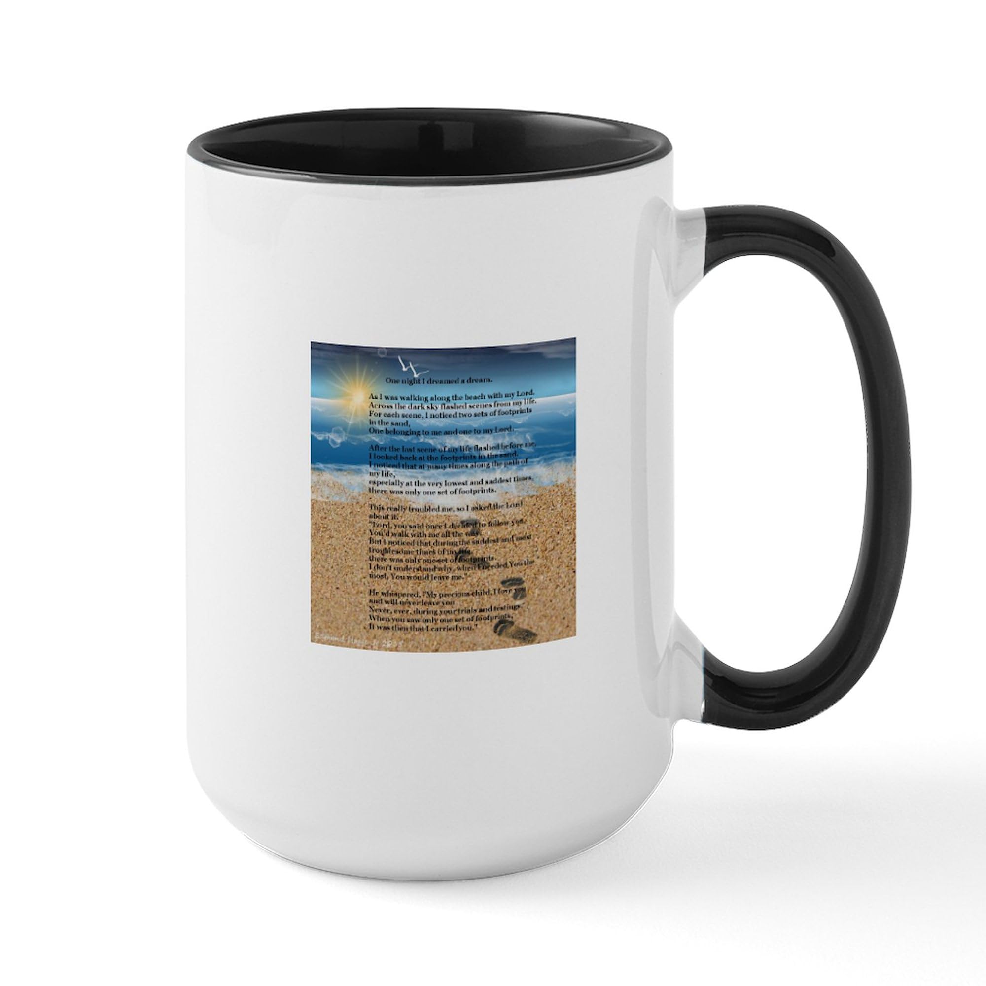 Footprints In The Sand 15 oz Ceramic Coffee Mug (444ml) - Inspirational Gift for Beach Lovers, Christian Gifts & Office Use - Perfect for Hot Tea, Coffee or Cocoa
