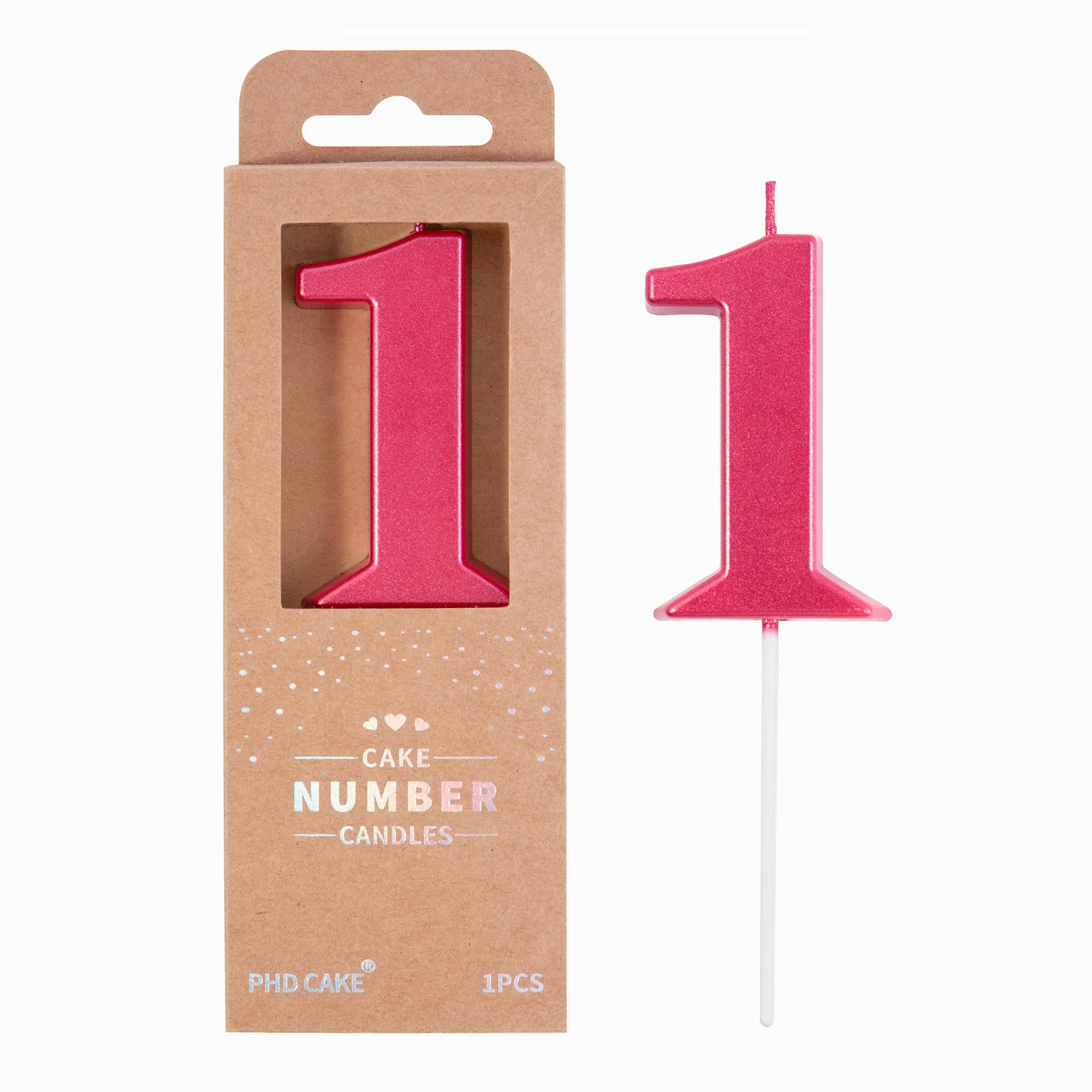 PHD CAKE 2.76 Inch Modern Red Number 1 Birthday Candle - Premium Red Number Cake Candles for Birthday Parties, Anniversary Celebrations & Special Events