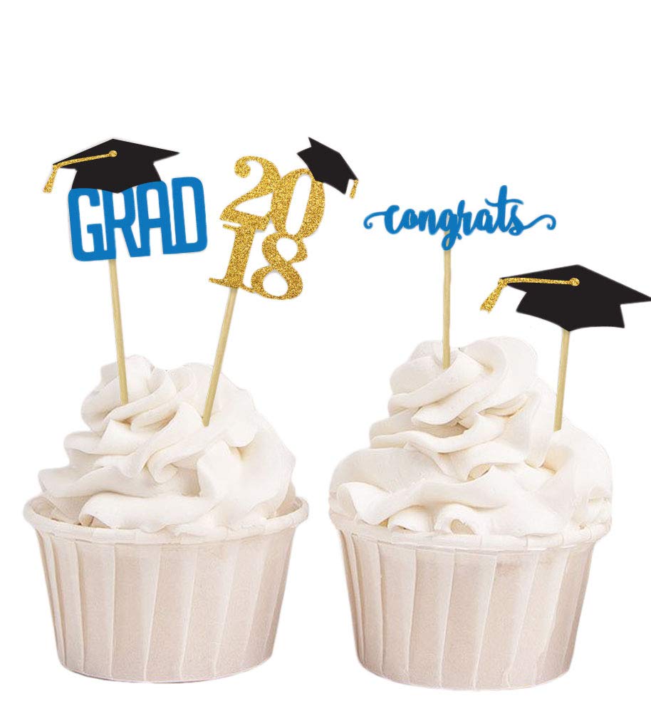40pcs Graduation Cap Cupcake Toppers - Party Decorations for Graduation Celebration, Congrats Grad Cake Decor, Dessert Toppers for Graduation Party, School Ceremony & Birthday
