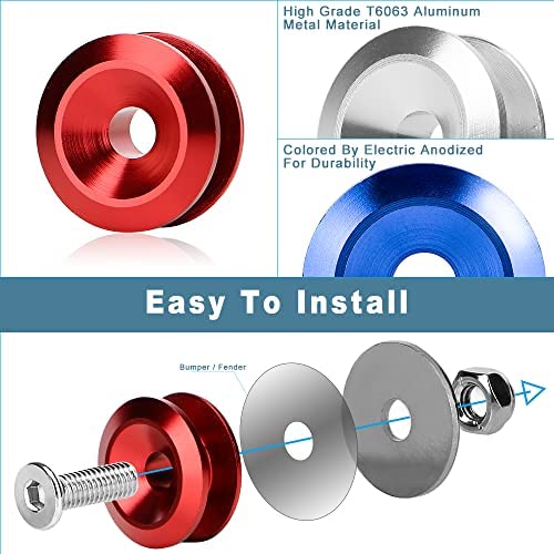 JDM Quick Release Bumper Fasteners Kit - 4 Piece Set with 8 O-Rings (Red) for Front & Rear Bumper - Perfect for Car Modifications, Drift Racing & Automotive Customization