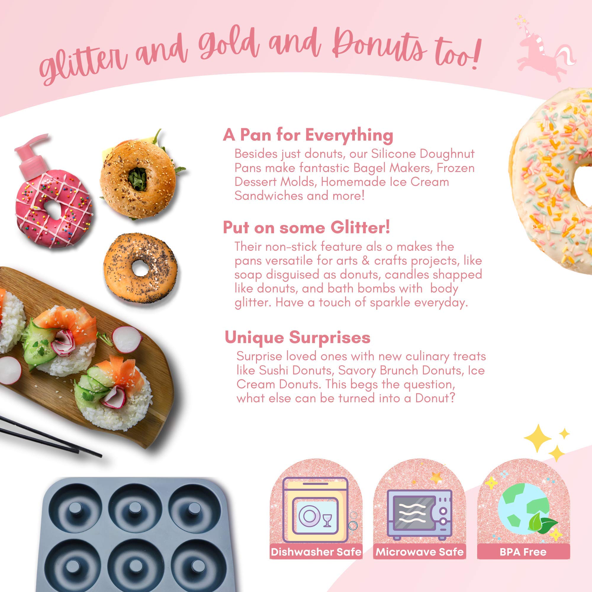 Non-Stick Silicone Donut Pan - 9-Cavity Large Donut Mold, LFGB Certified & Oven/Dishwasher/Freezer Safe - Perfect for Baking Homemade Donuts, Cupcakes & Muffins | Great for Parties, Breakfast & Desserts | by Unicorn Glitter LLC (Navy Blue)
