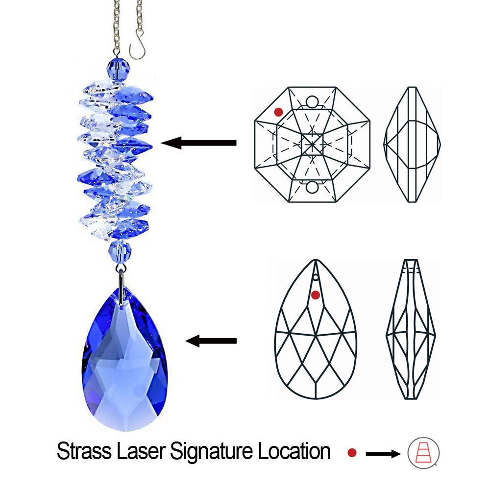 5 Inch Blue Sapphire Almond Prism Crystal Suncatcher - Swarovski Rainbow Maker with Spiral Cascade Design for Window Decor, Garden Ornament & Home Decoration