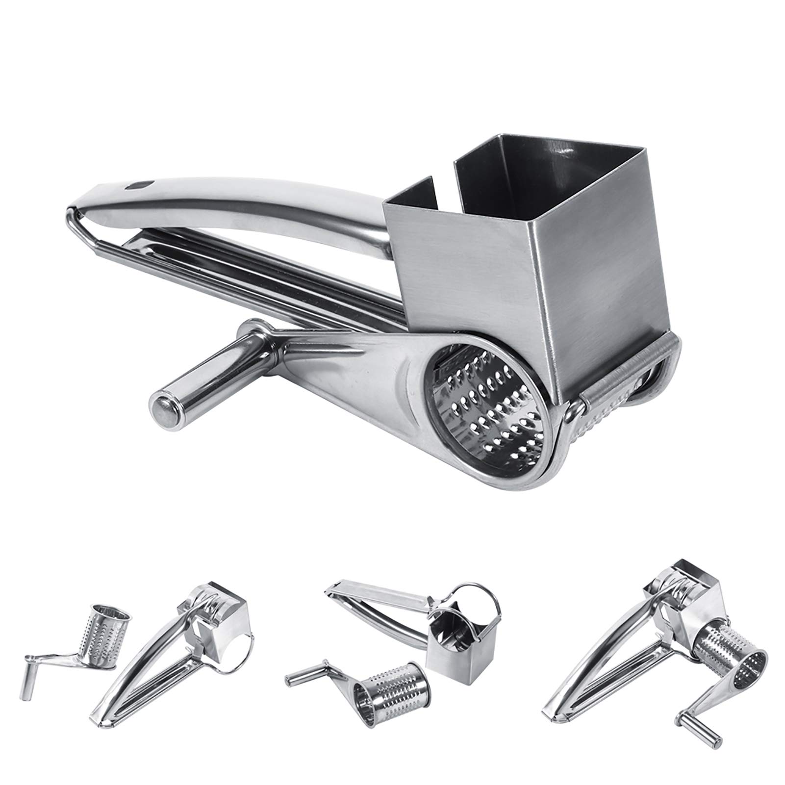 Stainless Steel Rotary Cheese Grater - Handheld Multifunctional Cheese Slicer & Grater with Handle for Cheese, Garlic, Vegetables - Perfect for Kitchen, Camping & Food Prep