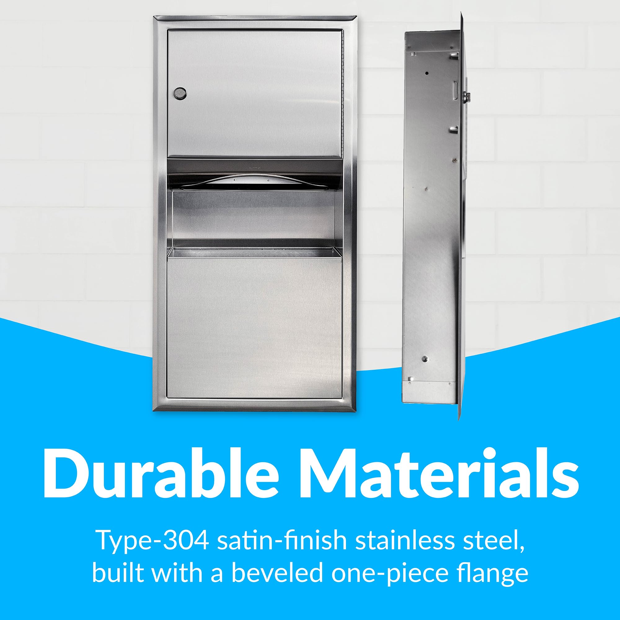 BOBRICK 369 Classic Series Stainless Steel Recessed Paper Towel Holder with 2-Gallon Trash Bin - 28
