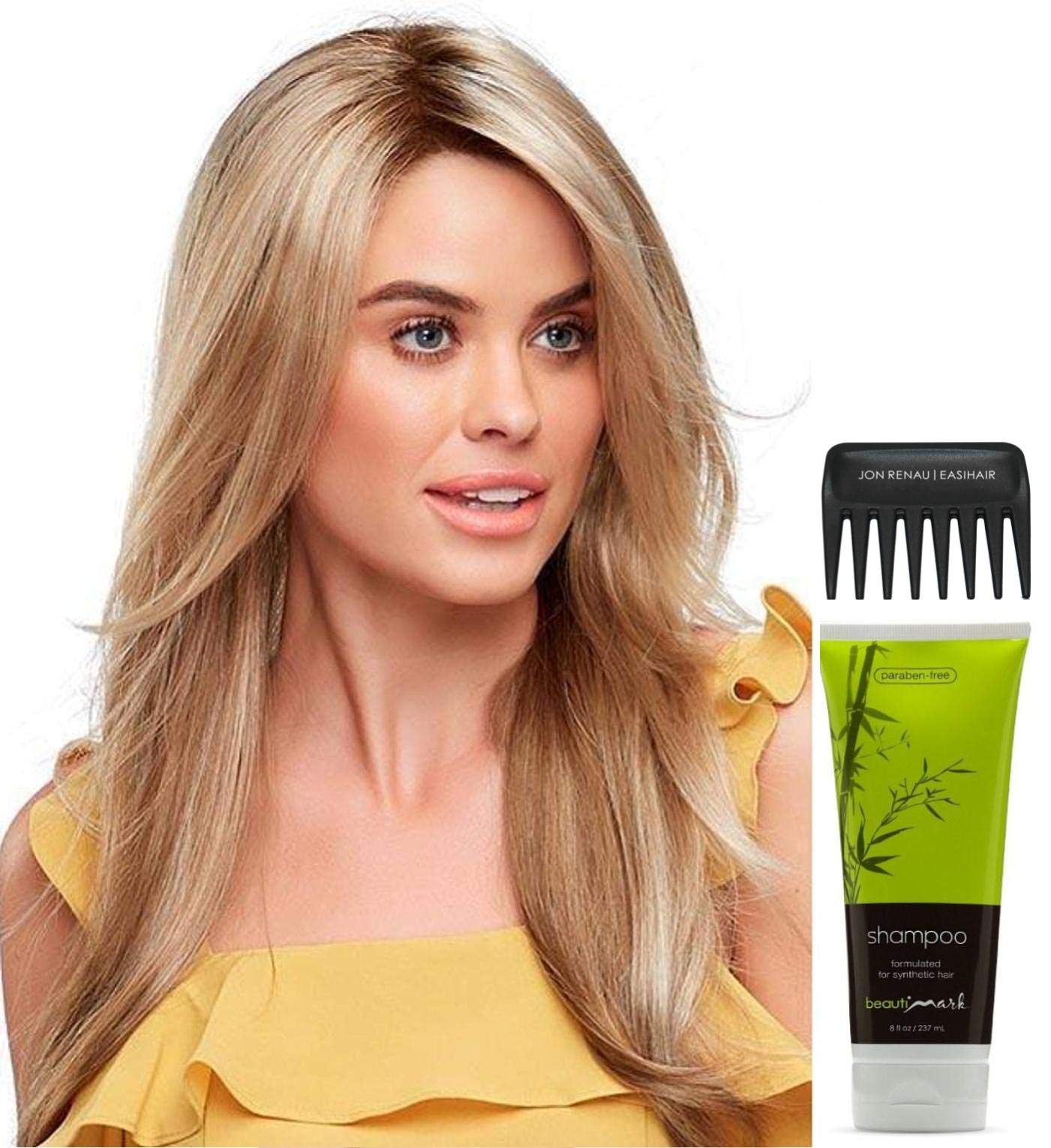 Jon Renau Zara Wig Bundle - 4 Items (FS17/101S18 Color) with Christy's Wigs Q&A Booklet, BeautiMark Synthetic Shampoo & Wide Tooth Comb | Perfect for Daily Wear, Cosplay & Hair Care Routine