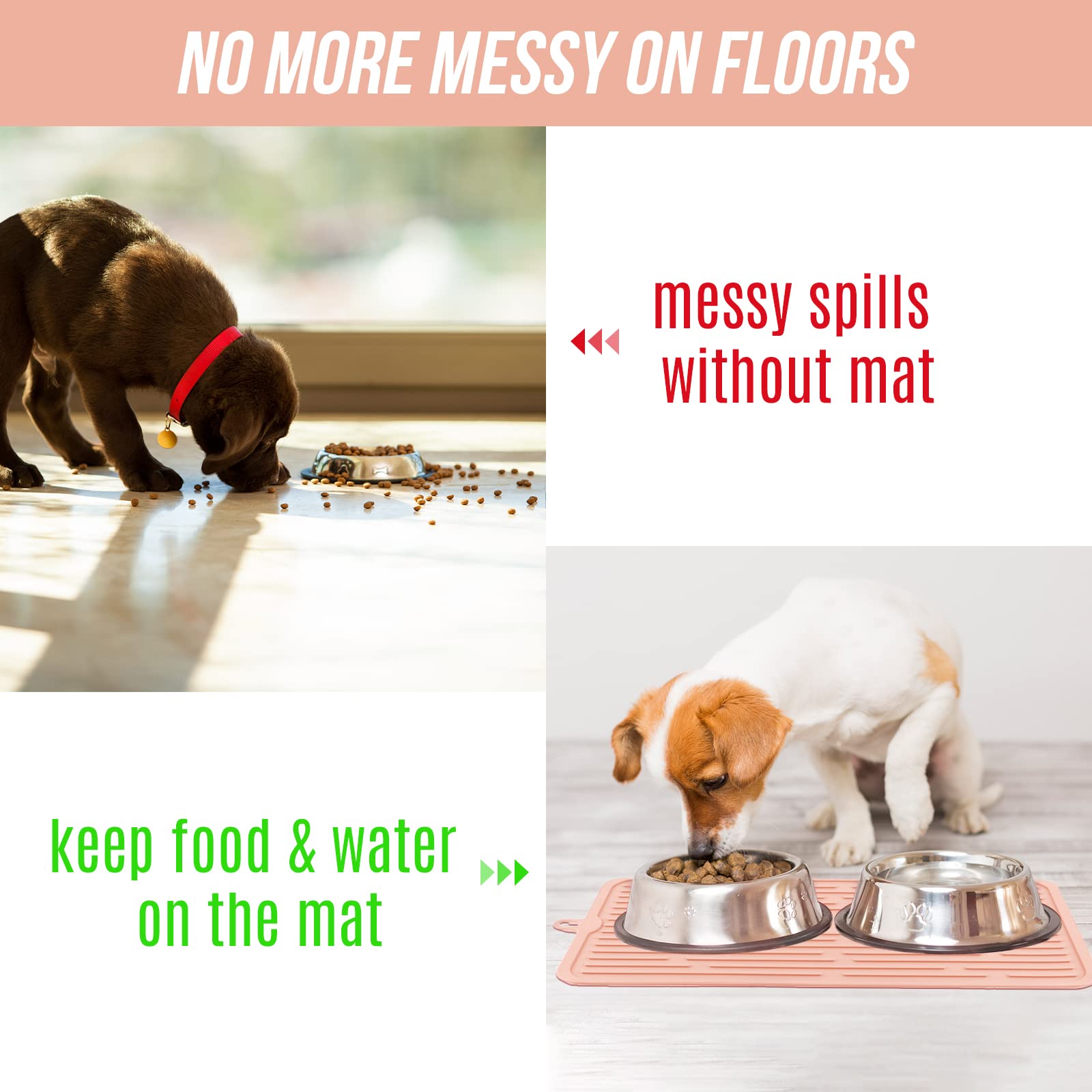 Pet Food Mat for Dogs and Cats - Non-Slip, Dishwasher Safe & Food-Grade Silicone Mat to Keep Floors Clean | Perfect for Under Food Bowls, Water Dishes & Messy Eaters