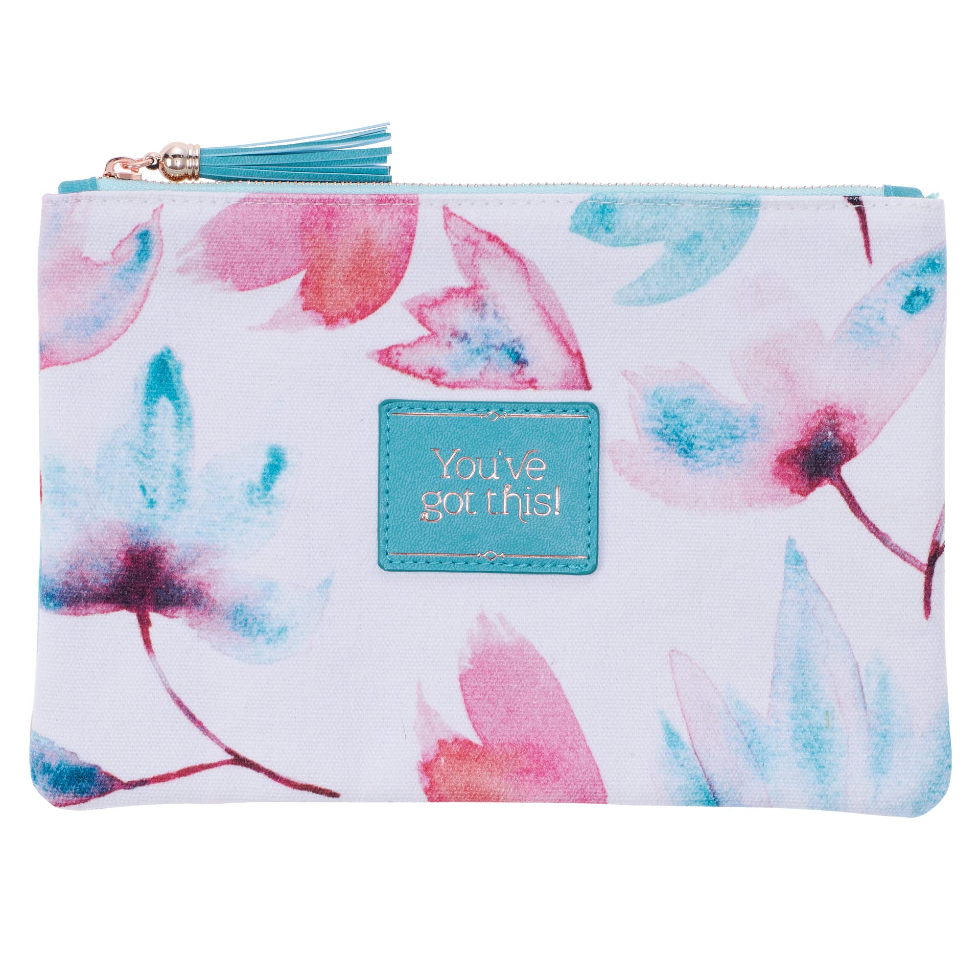 Heartfelt Multi-Purpose Watercolor Canvas Zipper Pouch - Makeup Bag, Travel Organizer for Cosmetics, Toiletries & Essentials (Pink & Teal Floral Design) - Perfect for Travel, Gym, Daily Use & Gift Giving