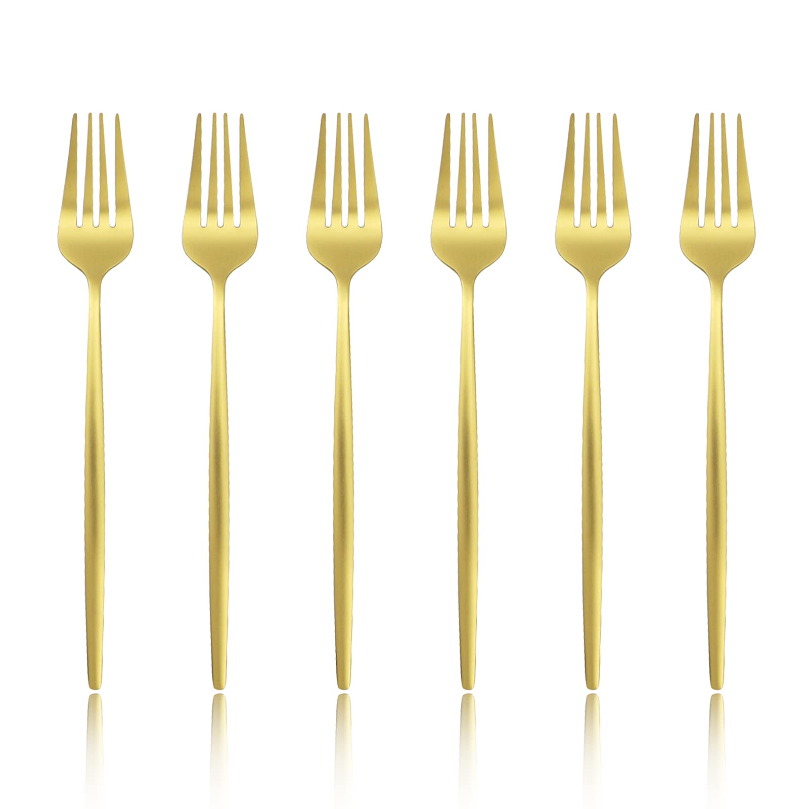 6-Piece Stainless Steel Salad & Dessert Forks Set - 18/0 Matte Gold Flatware (7.48-Inch) - Perfect for Dinner Parties, Wedding Receptions & Fine Dining