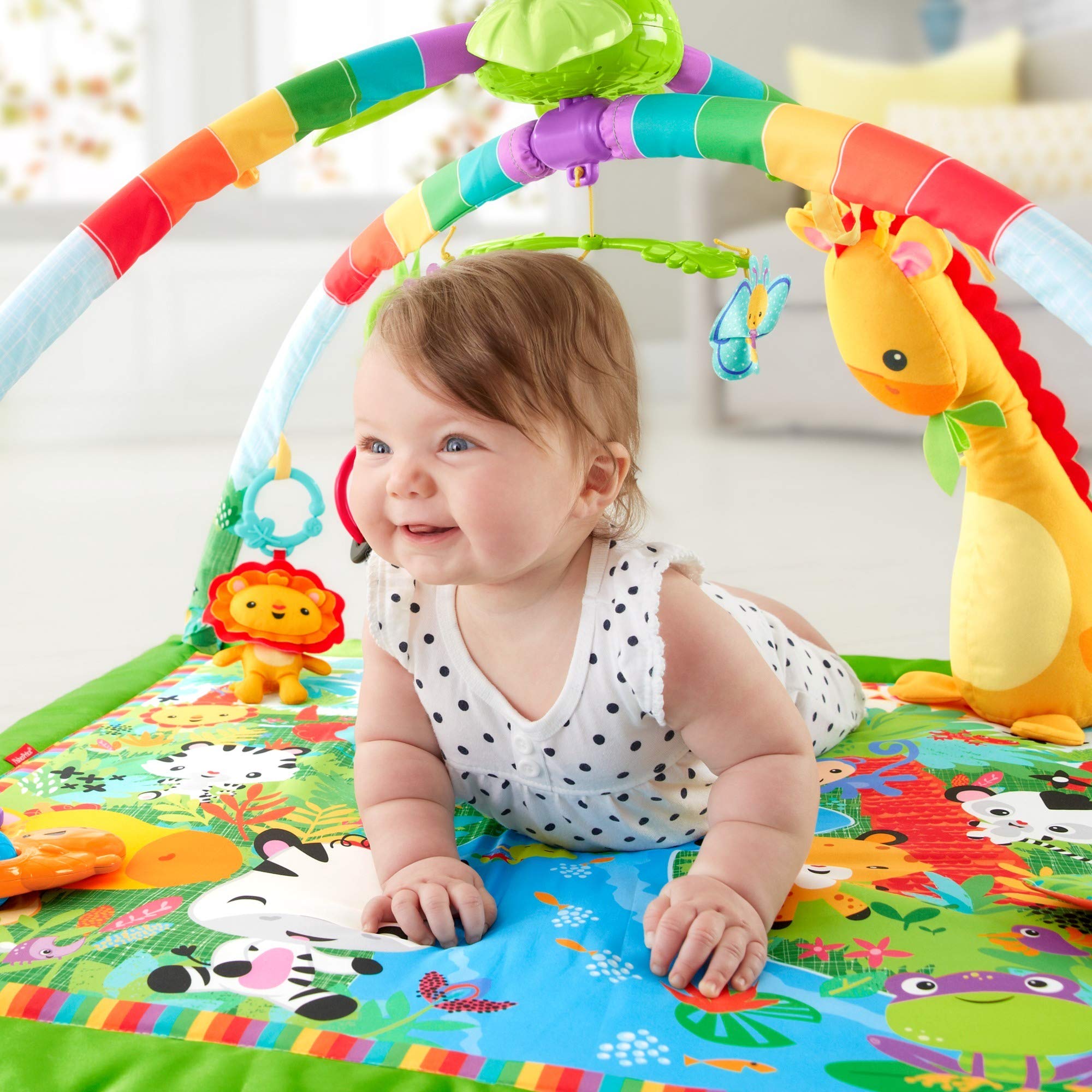 Fisher-Price Rainforest Music & Lights Deluxe Baby Activity Gym with Stroller Toy Sloth – Interactive Playmat for Tummy Time & Sensory Development – Perfect for Newborns & Infants (0-12 Months)
