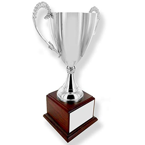 Customizable 16-1/4 Inch Silver Plated Italian Trophy Cup with Rosewood Base - Personalized Awards & Gifts for Sports, Academic Achievements & Corporate Recognition