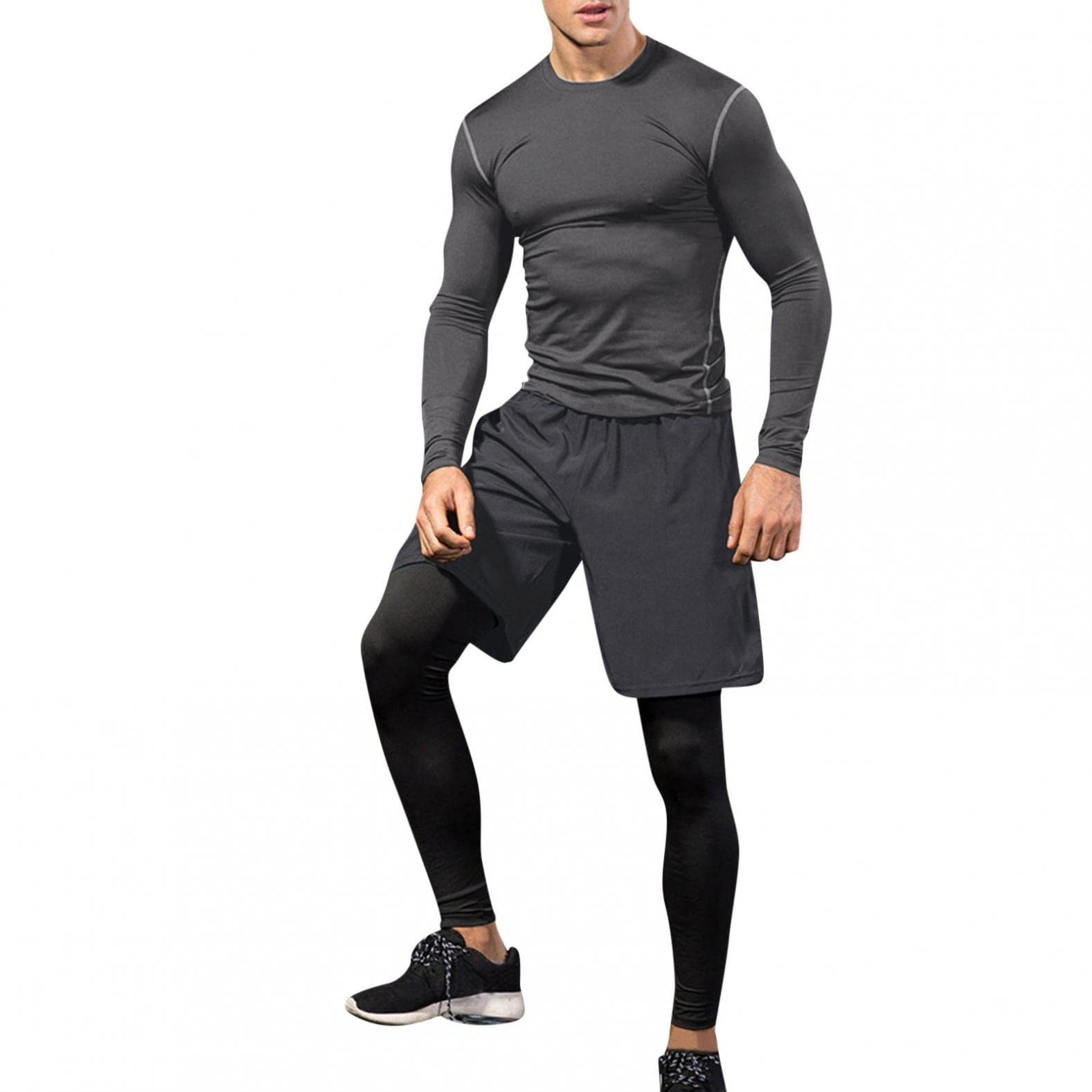 ZDFER Men's Compression Workout Set - Long Sleeve Shirt & Pants, Moisture-Wicking Quick Dry Gym Clothes for Running, Fitness & Training - Perfect for Jogging, Weightlifting & Active Lifestyle