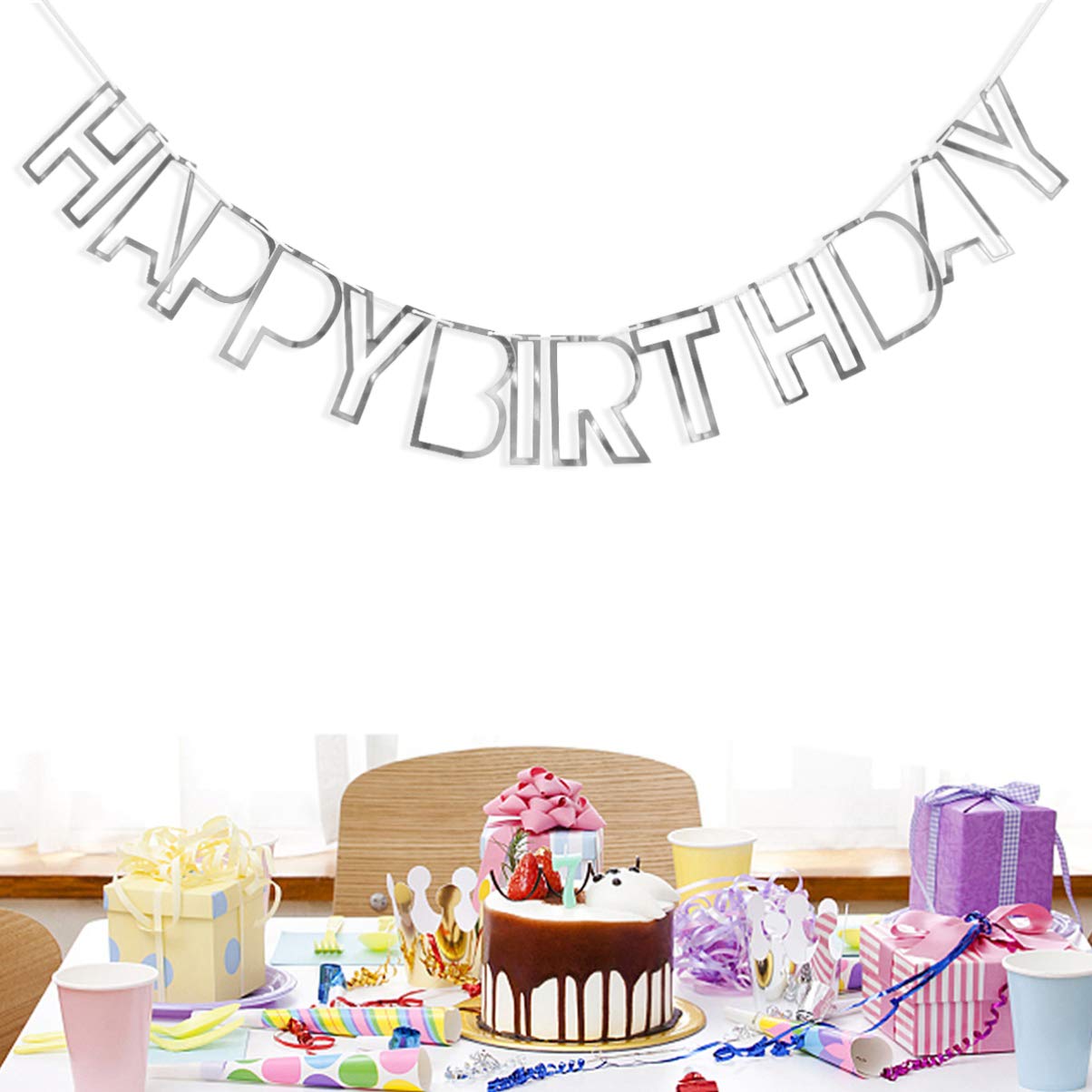 Happy Birthday Banner - Glittery Alphabet Letter Pennant with Sequins & Metal Accents for Baby Shower, Party Decorations & Wall Hangings | Perfect for Birthday Celebrations, Nursery Decor & Festive Events