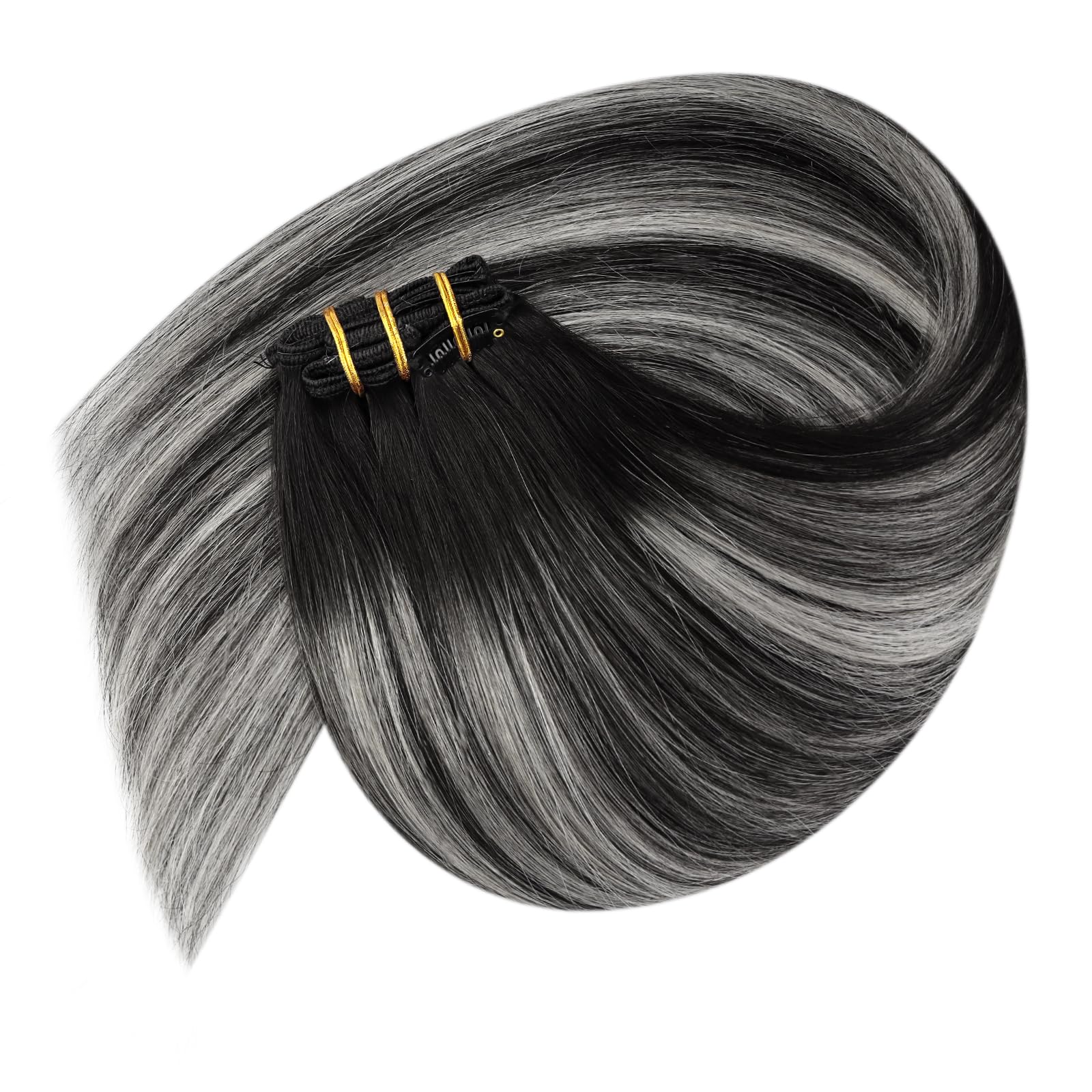 Ve Sunny 7pcs 120g 22inch Clip-in Human Hair Extensions - Natural Black Ombre Silver Blonde Remy Real Hair - Perfect for Daily Styling, Parties & Special Occasions