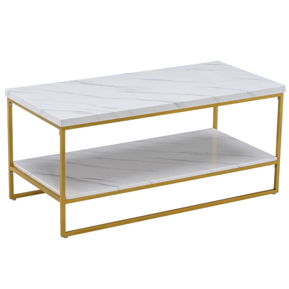 Golden Iron Pipe Marble PVC Coffee Table - 41.7
