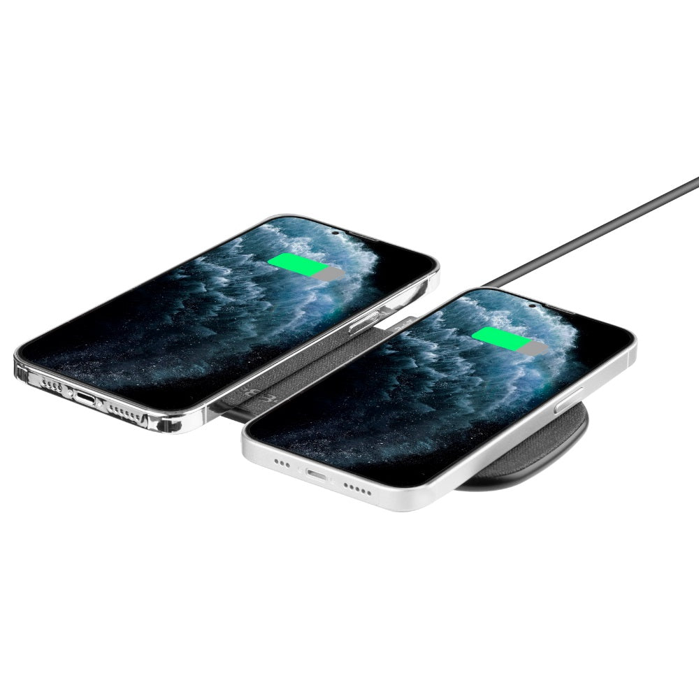 3sixT 15W + 15W Fast Wireless Charging Pad for iPhone & Android - Dual Device Charging Station - Black - Perfect for Home, Office & Nightstand Charging