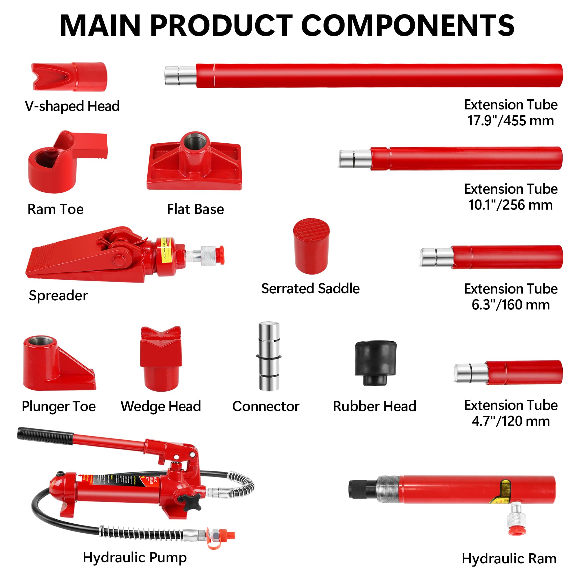 Heavy Duty Porta Power Kit - 20 Ton Hydraulic Ram with Pump & Accessories for Auto Repair, Construction & Industrial Use