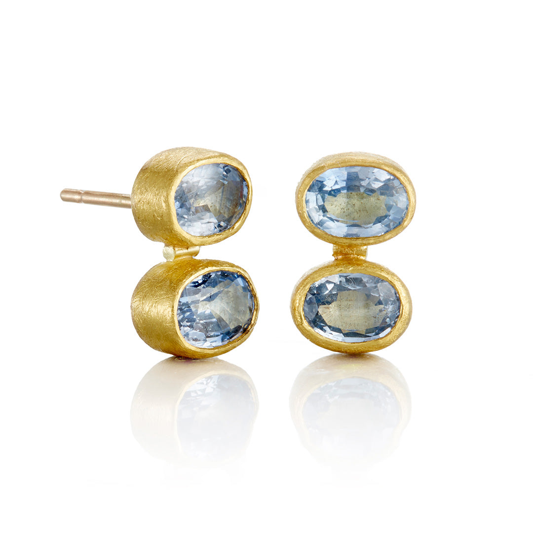 Exquisite Double Sapphire Oval Earrings for Women - Elegant Blue Gemstone Jewelry Gift for Wedding, Party & Special Occasions