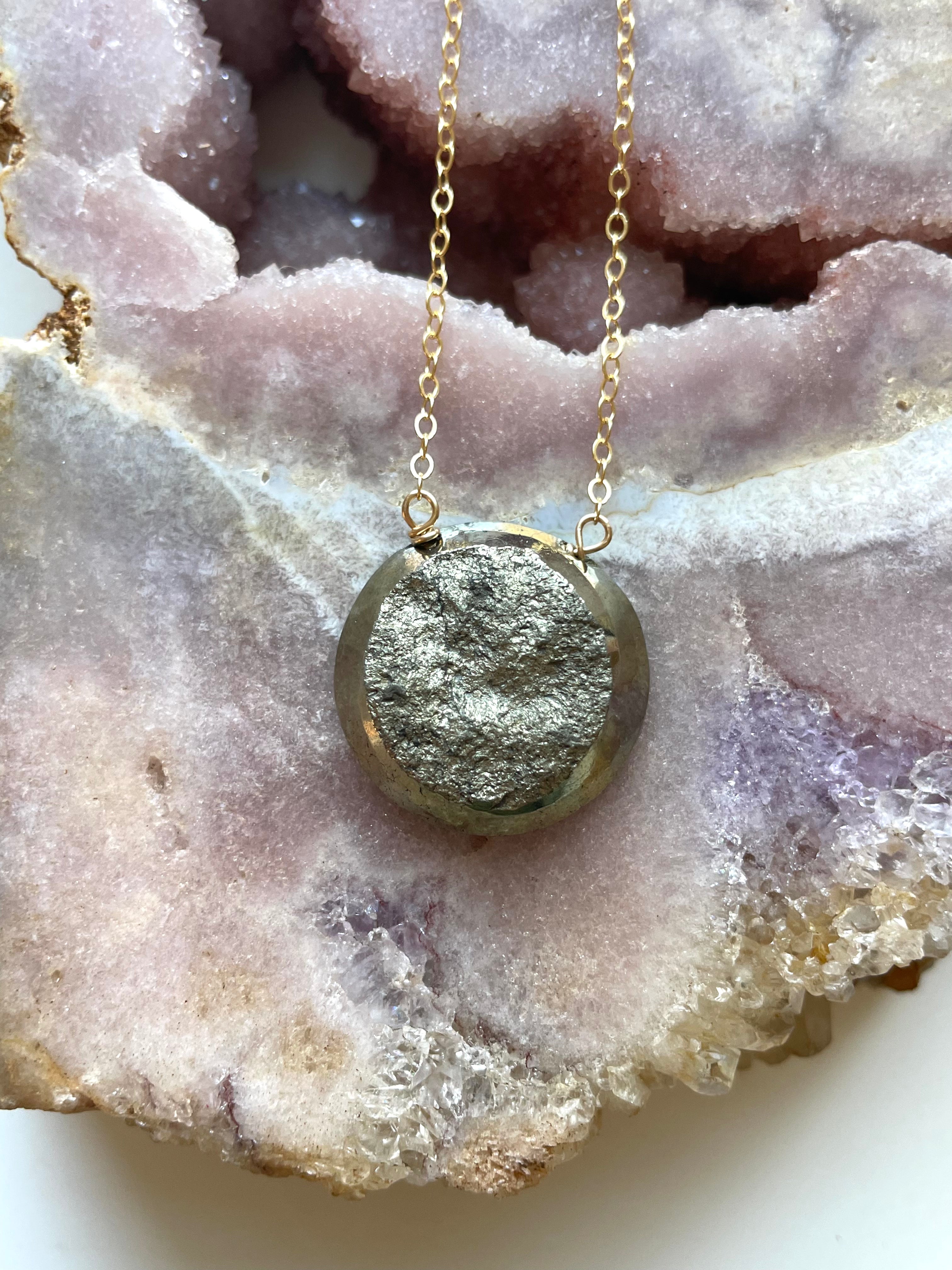 Pyrite Pendant Necklace - 14K Gold Filled Chain - Healing Crystal Jewelry for Women - Perfect for Everyday Wear & Spiritual Protection