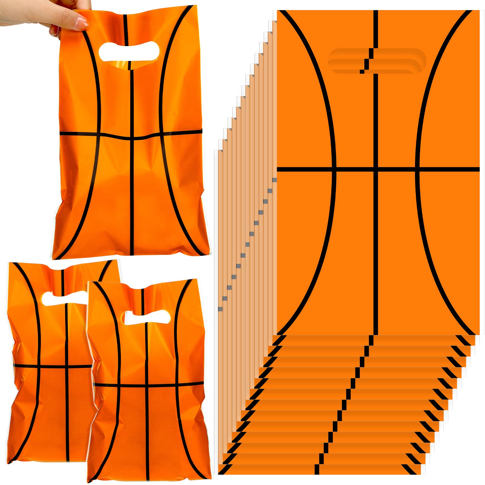 50 Pack Basketball Party Favor Bags - 6.4x10 Inch Plastic Goodie Bags for Candy, Treats & Gifts | Perfect for Kids Birthday Parties, Sports Themed Events & Team Celebrations