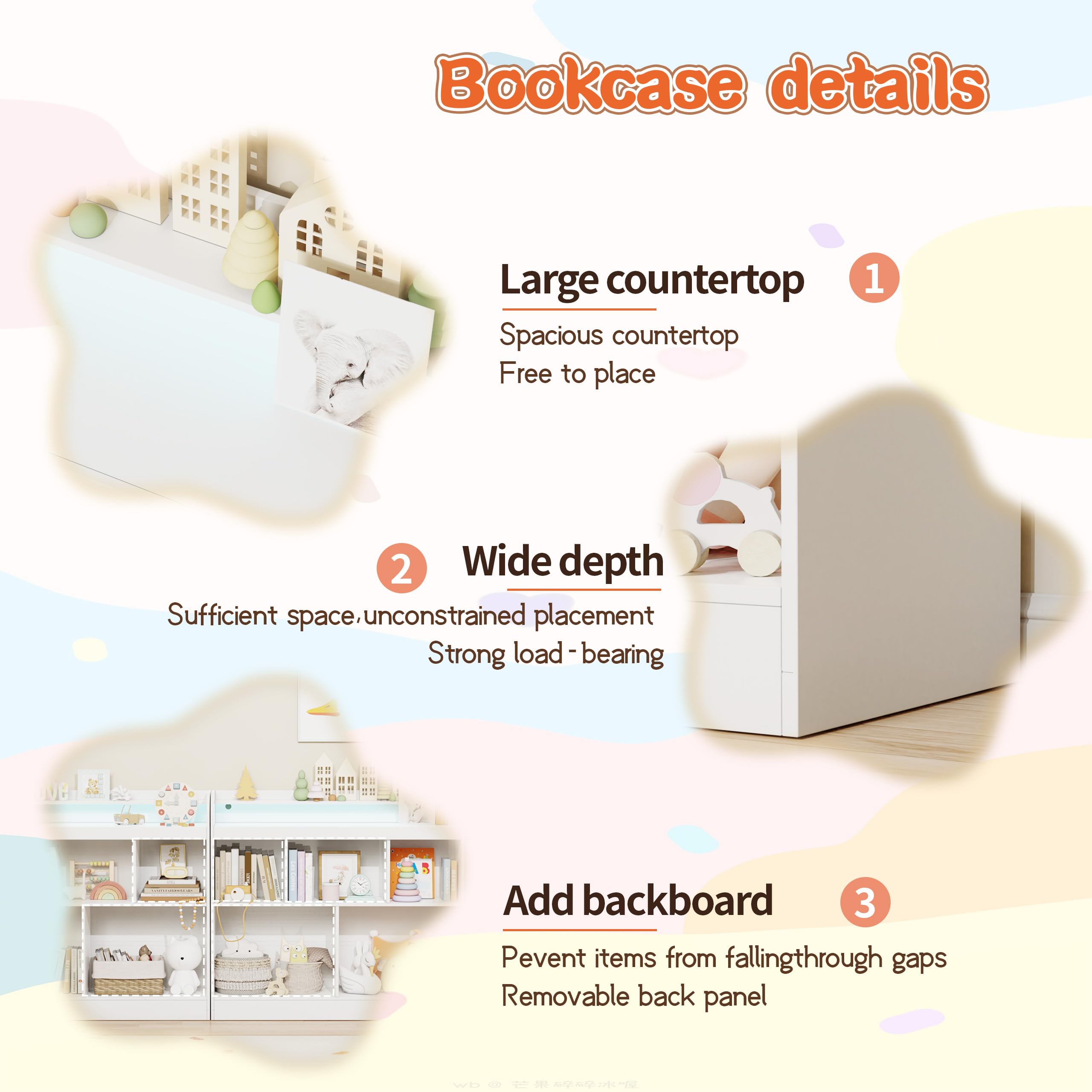 Lkeiyay White Kids Bookshelf with LED Lights - Toy Storage Cubby & Bookcase for Children's Bedroom, Nursery, Playroom - Perfect for Organizing Books, Toys and Decor in Kids Rooms