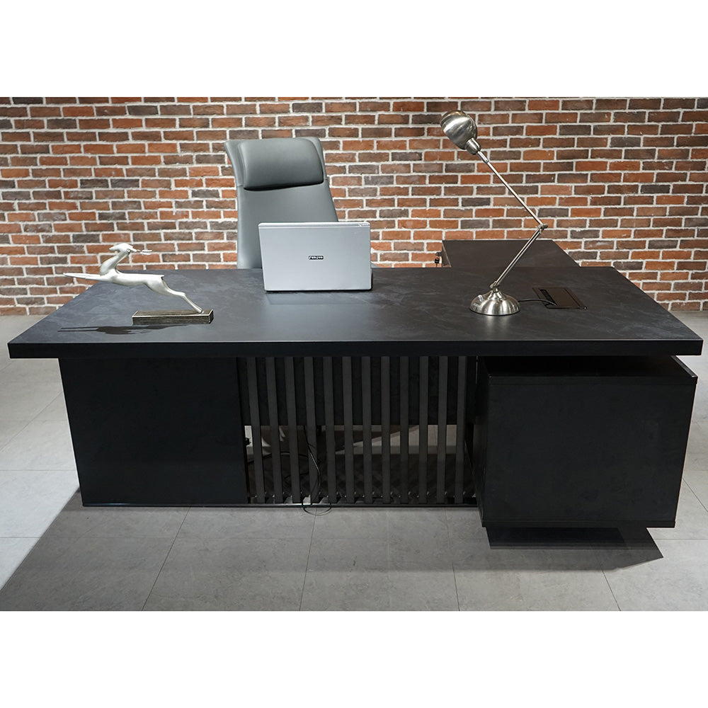 DAXTON 200cm Black Executive Desk with Left Return & Lift Mechanism - Perfect for Home Office & Professional Workspaces