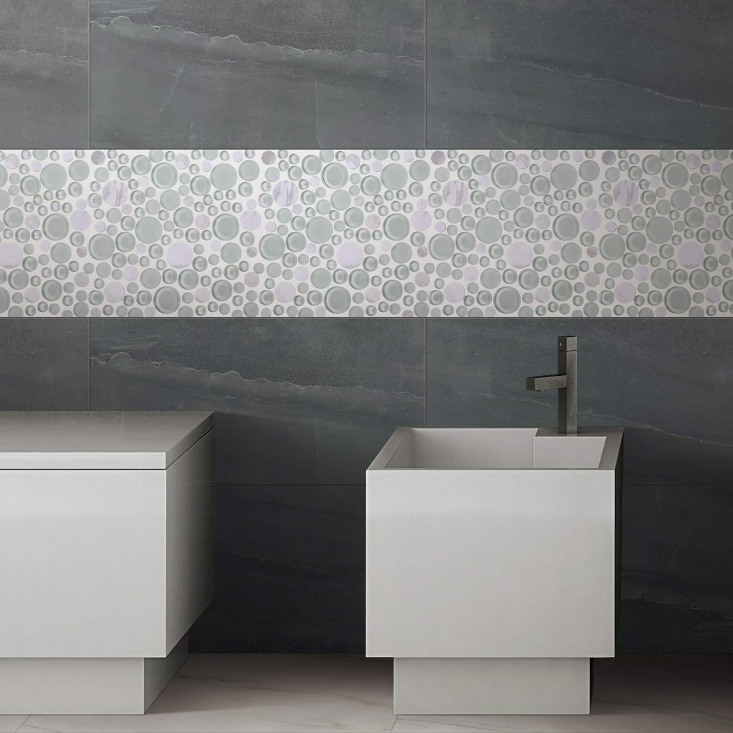 Vogue Tile Mint Green & White Glossy Matte Bubble Glass Mosaic Tiles - Waterproof Peel & Stick Backsplash for Bathroom, Kitchen Walls, Shower, Pool & Spa Decor