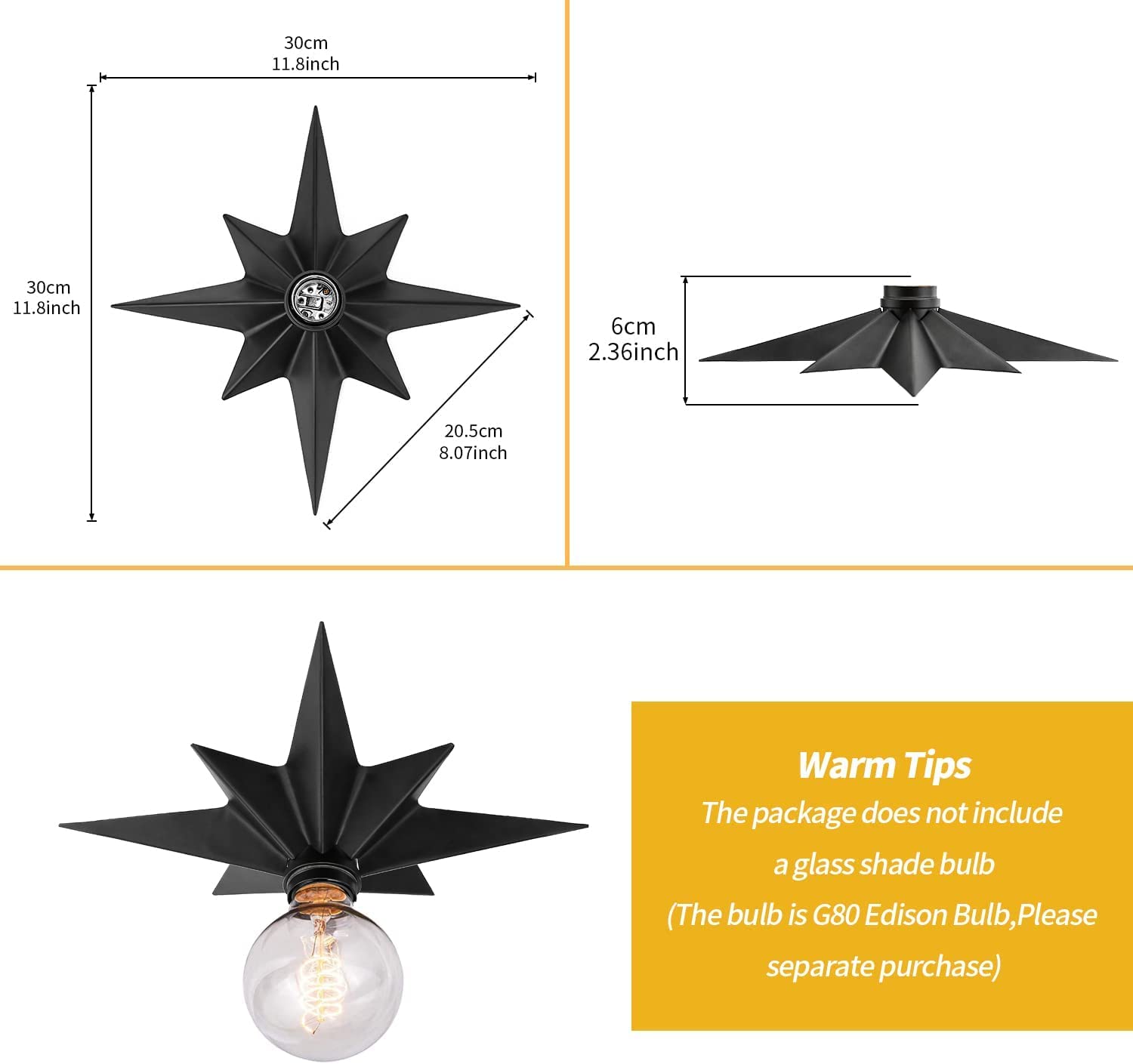 FRIDEKO HOME 2 Pack Black Flush Mount Ceiling Light Fixture - Modern Star Design LED Lighting for Hallway, Kitchen, Bathroom, Bedroom & Laundry Room | Energy Efficient Indoor Ceiling Lights for Home & Office