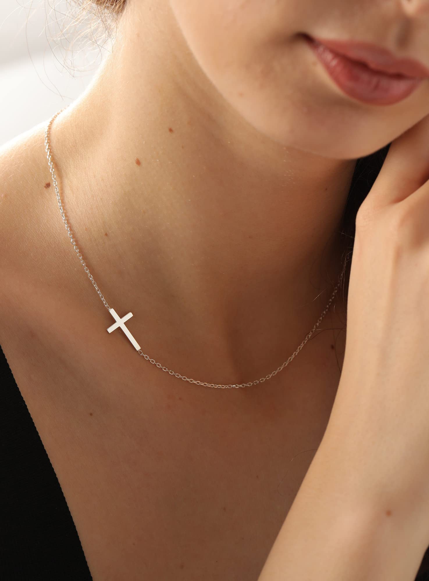DEARMAY Dainty Cross Necklace for Women - 14K Gold Filled & Sterling Silver Small Cross Pendant Necklace, Thin Chain Layered Choker, Minimalist Aesthetic Jewelry Gift for Her | Perfect for Everyday Wear, Church, Baptism, Weddings & Special Occasions