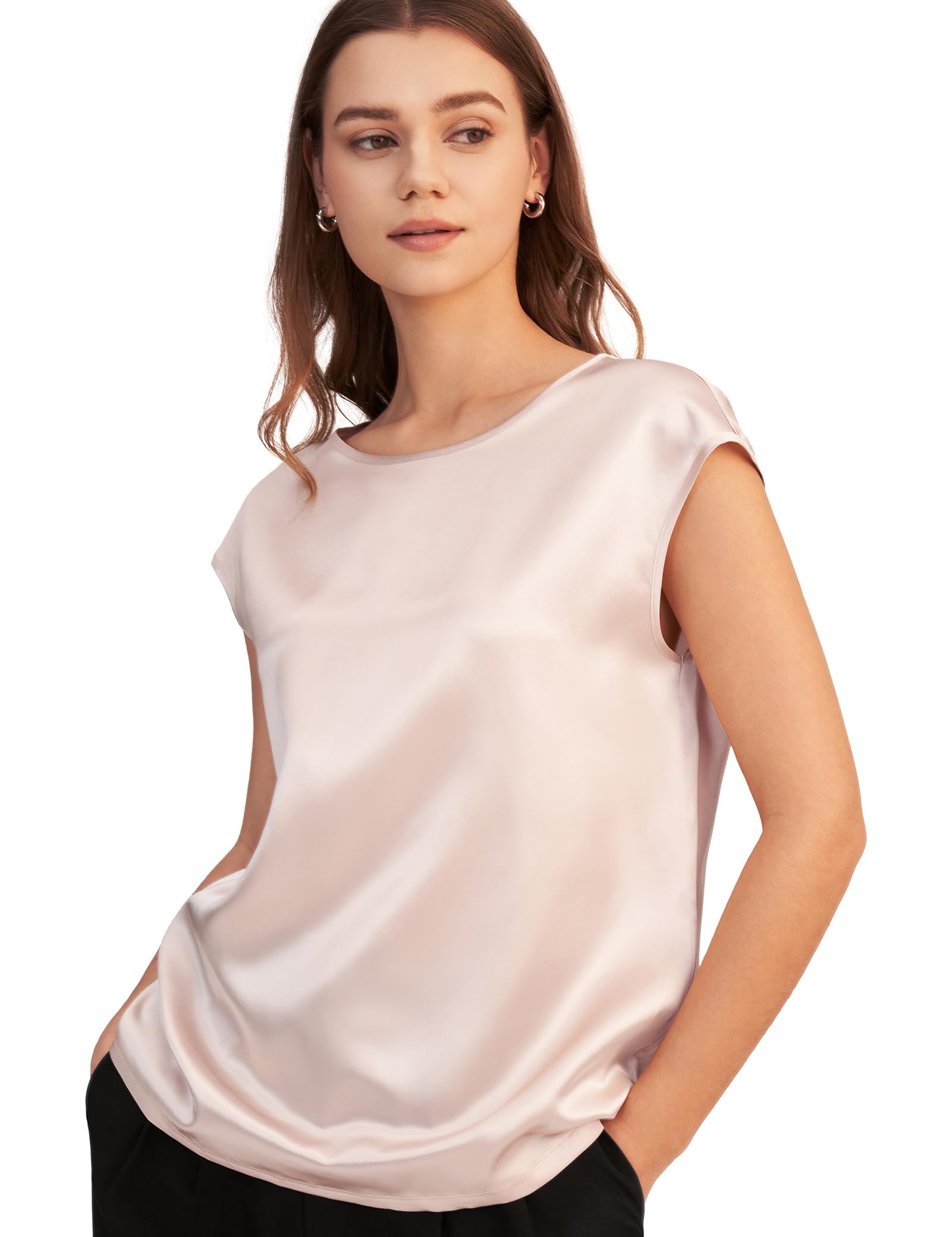 LilySilk Women's Short Sleeve Silk Blouse - Summer Charmeuse Silk Top for Ladies | Breathable & Comfortable | Perfect for Office Wear, Date Nights & Summer Outfits