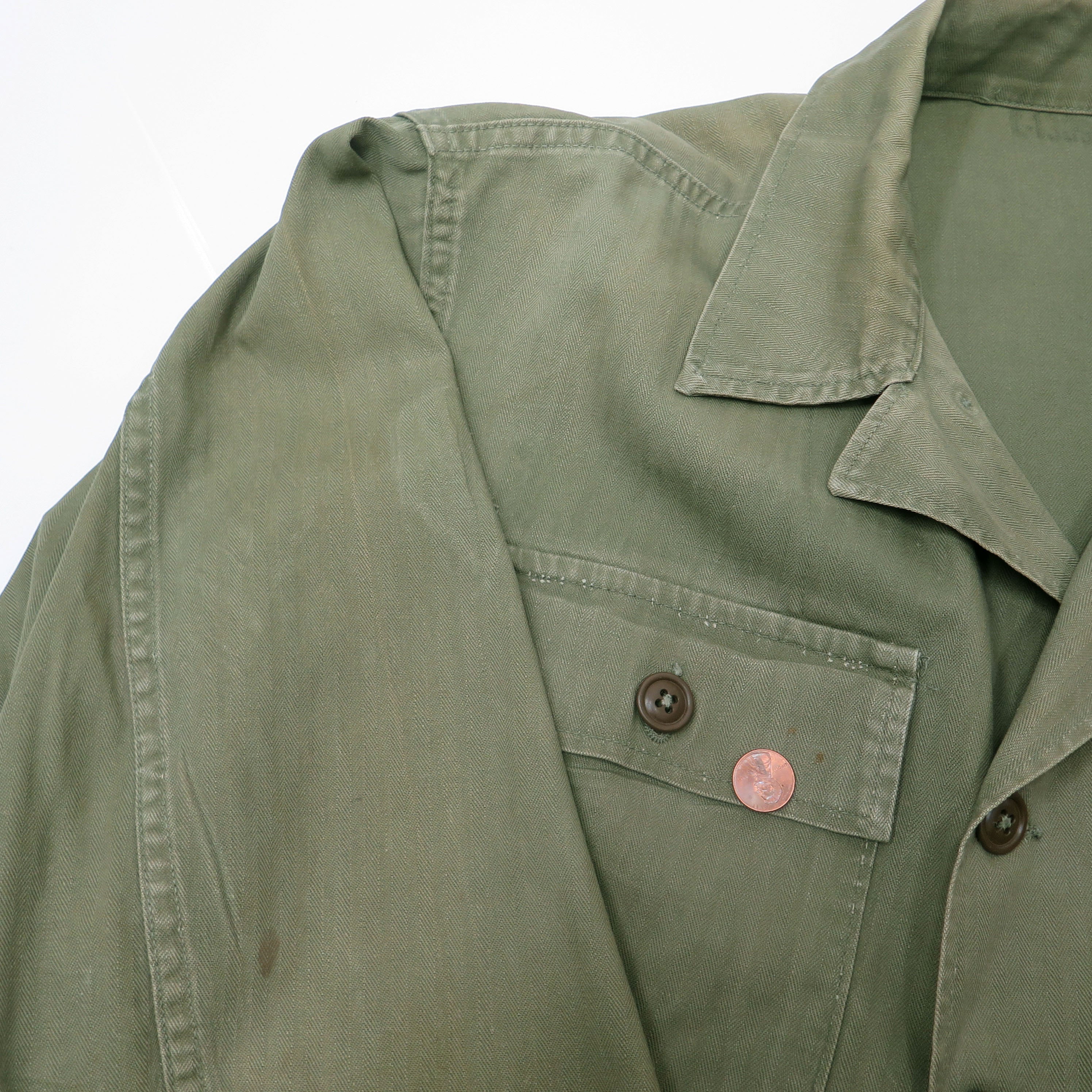 Vintage US Army HBT Utility Shirt - 1950s Early Vietnam War Era Military Surplus - Perfect for Reenactments, Collecting & Outdoor Adventures