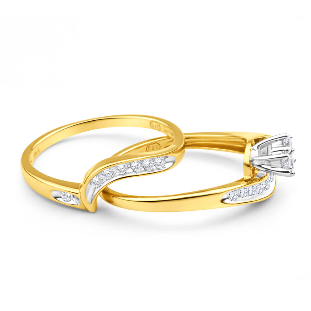 1/4 Carat Diamond Bridal Ring Set in 9K Yellow Gold - Perfect for Engagement, Wedding & Anniversary Gifts