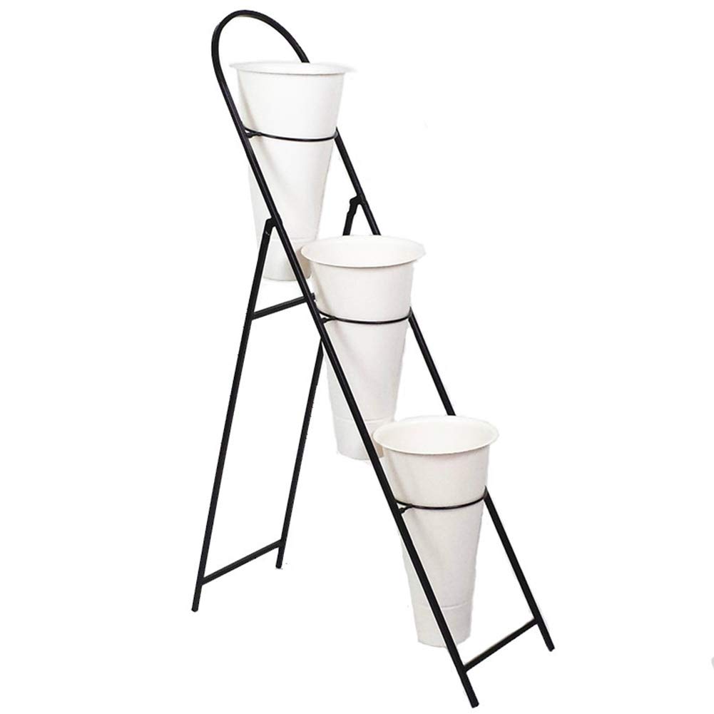 3-Tier Foldable Flower Stand for Plants - White Plastic Balcony & Living Room Decor, 65x25x100cm | Space-Saving Indoor/Outdoor Plant Display Rack for Home, Garden & Florist Use