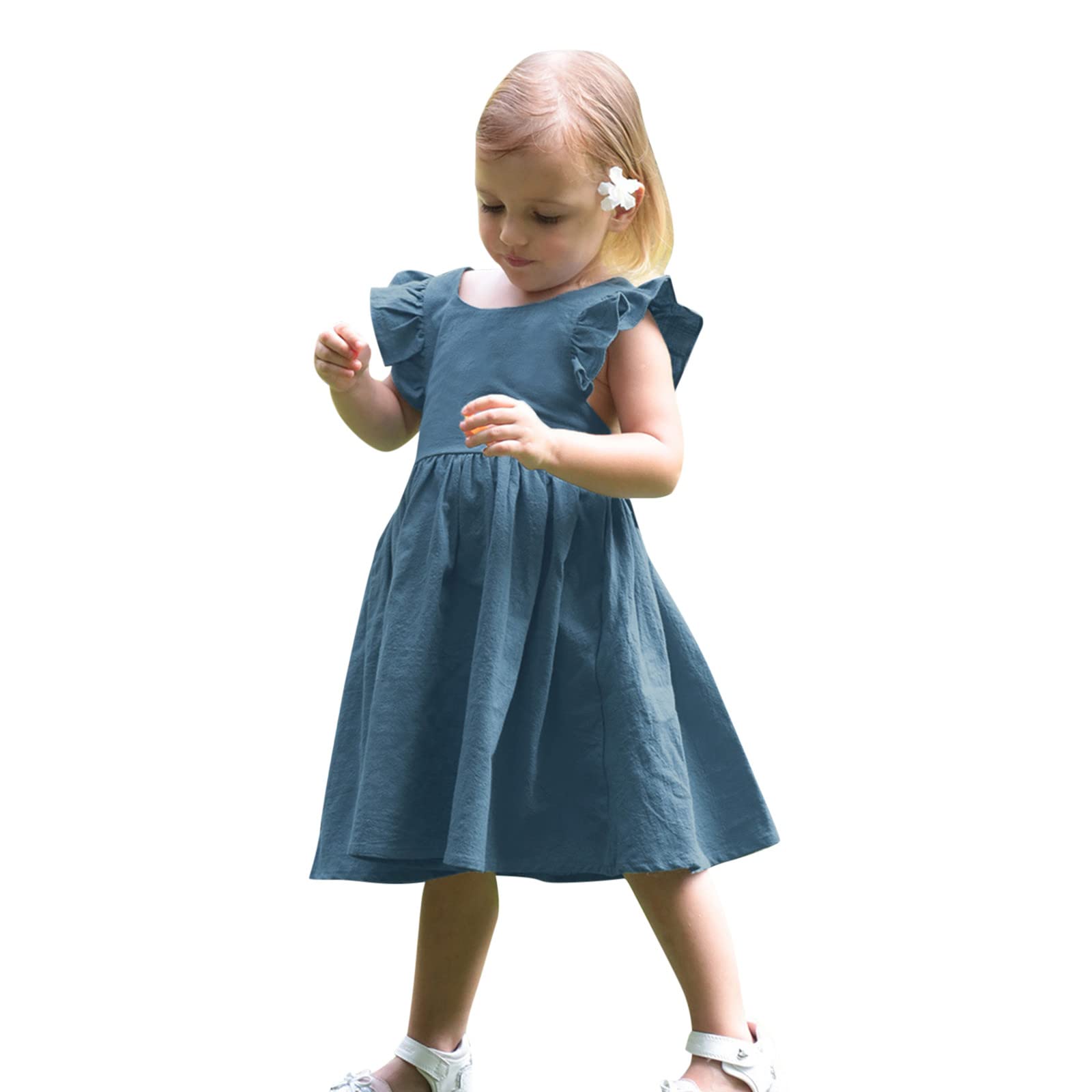 Toddler Girls Cotton Linen Ruffle Halter Sundress - Princess Sleeveless Jumper Dress for Baby & Kids | Perfect for Birthday Parties, Photo Shoots & Summer Outfits