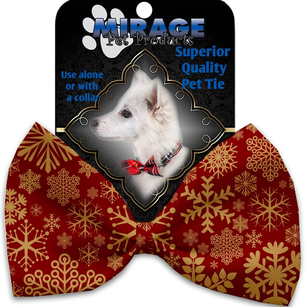 Red Snowflakes Pet Bow Tie Collar - Adjustable Velcro Dog Neck Accessory for Christmas, Parties & Special Occasions