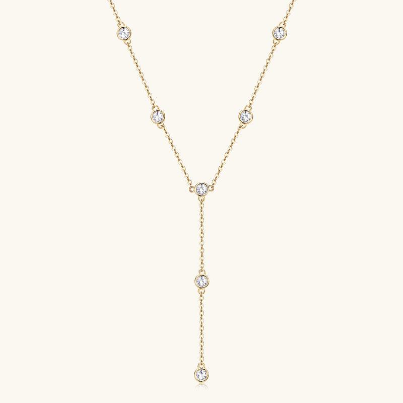 Grace Premium Moissanite Lariat Necklace - 14K Gold Plated Elegant Layering Pendant for Women | Perfect for Weddings, Anniversaries & Special Occasions