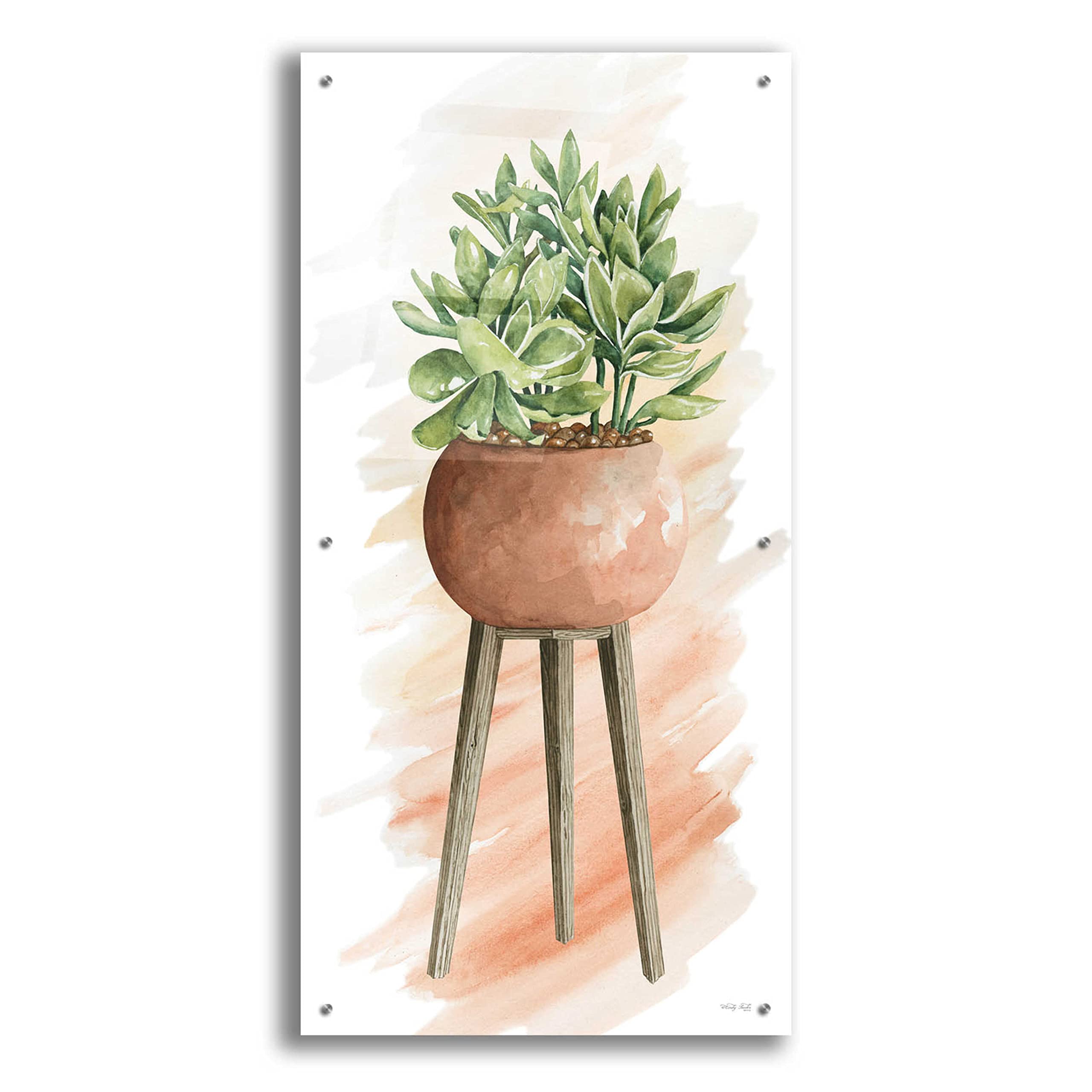 Epic Art 'Plant Stand Pot of Flowers I' by Cindy Jacobs - 24x48 Inch Acrylic Glass Wall Decor - Modern Botanical Painting for Living Room, Bedroom & Office