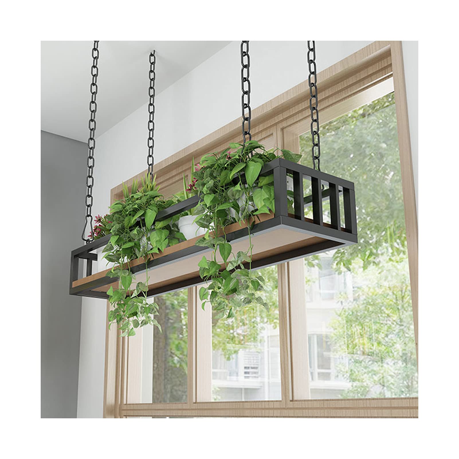 Rustic Iron Bar Hanging Flower Pot Rack - Ceiling & Wall Mounted Plant Shelf for Indoor Balcony Decor | Perfect for Small Space Gardening, Home Organization & Farmhouse Style Decor