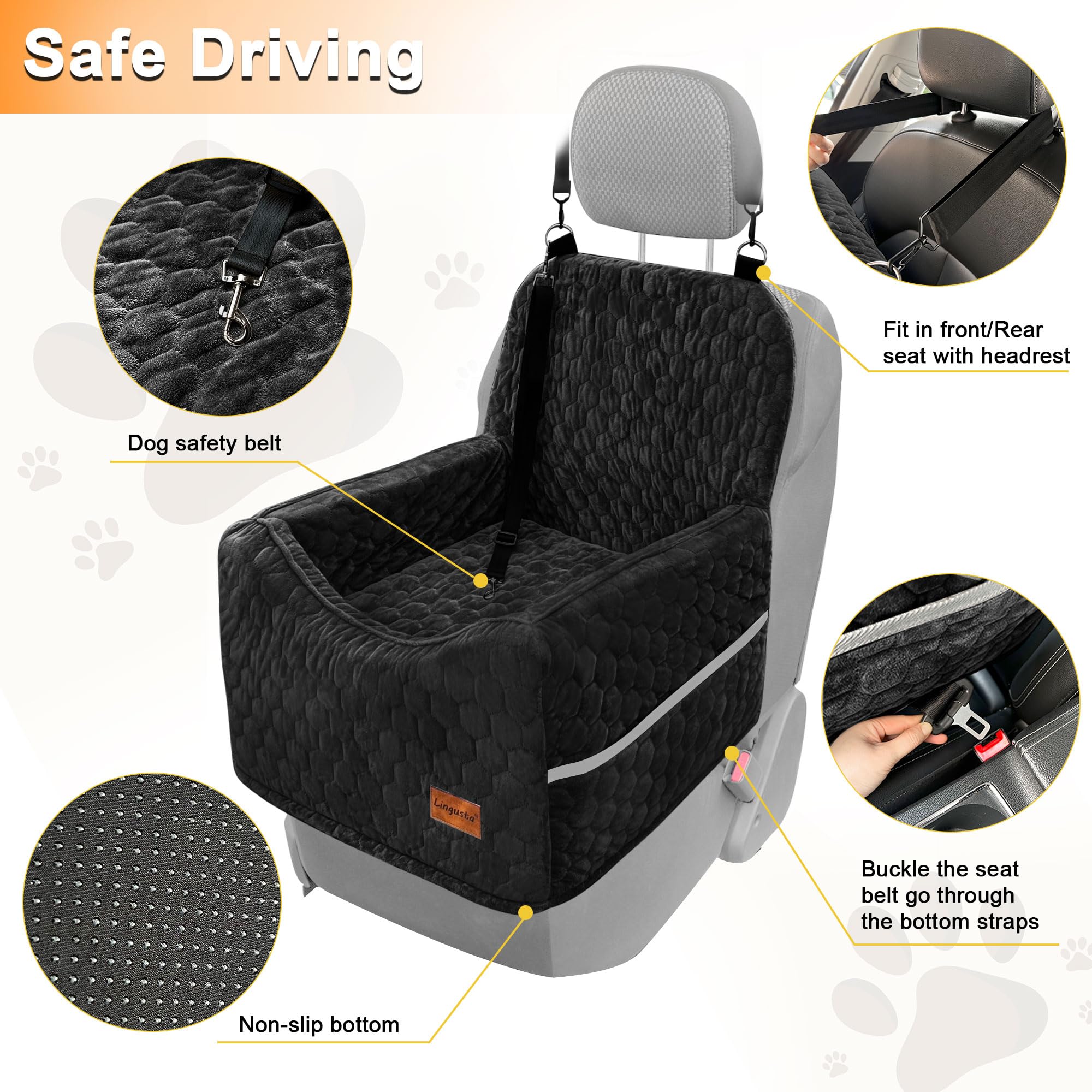 **Washable Dog Car Seat for Small & Medium Dogs Under 35 lbs - Portable Pet Booster Seat with Storage Pockets, Travel Bed & Safety Harness - Perfect for Road Trips, Vet Visits & Daily Commutes (Black)**