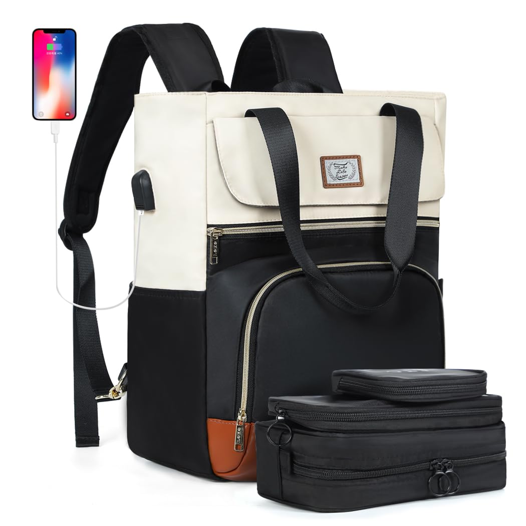 Women's Travel Backpack with Laptop Compartment & 3 Packing Cubes - Convertible College & Work Backpack (Black) | Perfect for Business Trips, Commuting & Campus Life