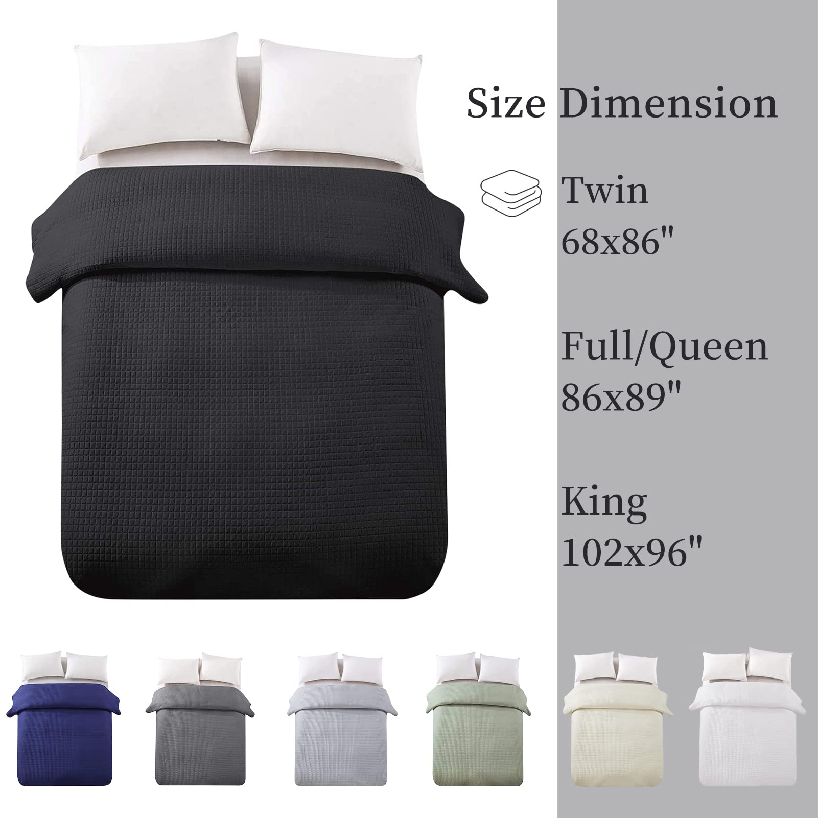 HollyHOME Luxury Checkered Super Soft Solid Pinsonic Quilt Bedspread - King Size Black Bed Cover for Master Bedroom & Guest Room Decor