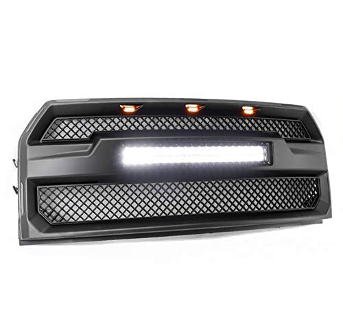 ZMAUTOPARTS Mesh Front Bumper Upper Grille Matte Black w/LED Light Bar + Amber Signal Light Compatible with 2015-2017 Ford F-150 | Off-Road Upgrade & Custom Styling for Pickup Trucks