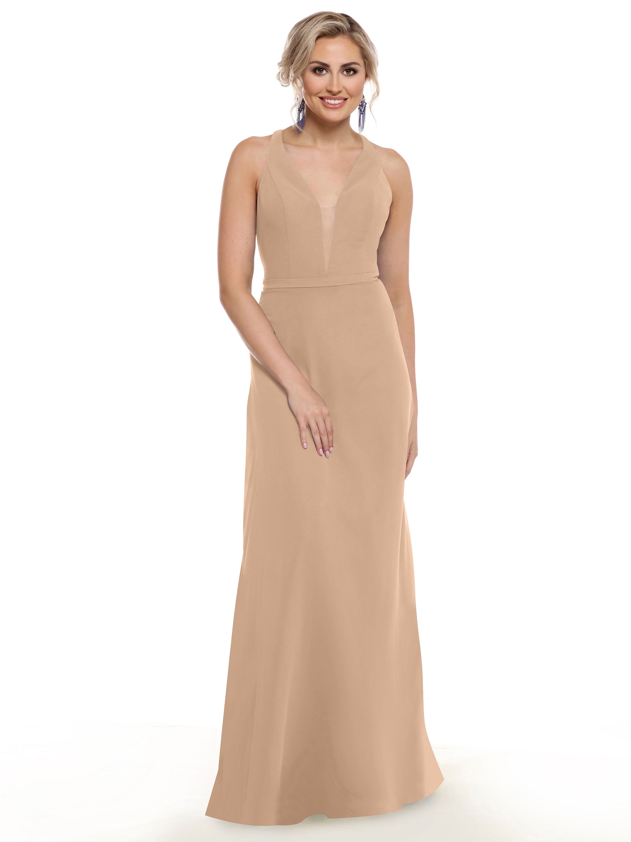Elegant 80150 Chiffon A-Line Bridesmaid Dress with Plunging V-Neck & Intricate Back Detail - Perfect for Weddings, Formal Events & Special Occasions