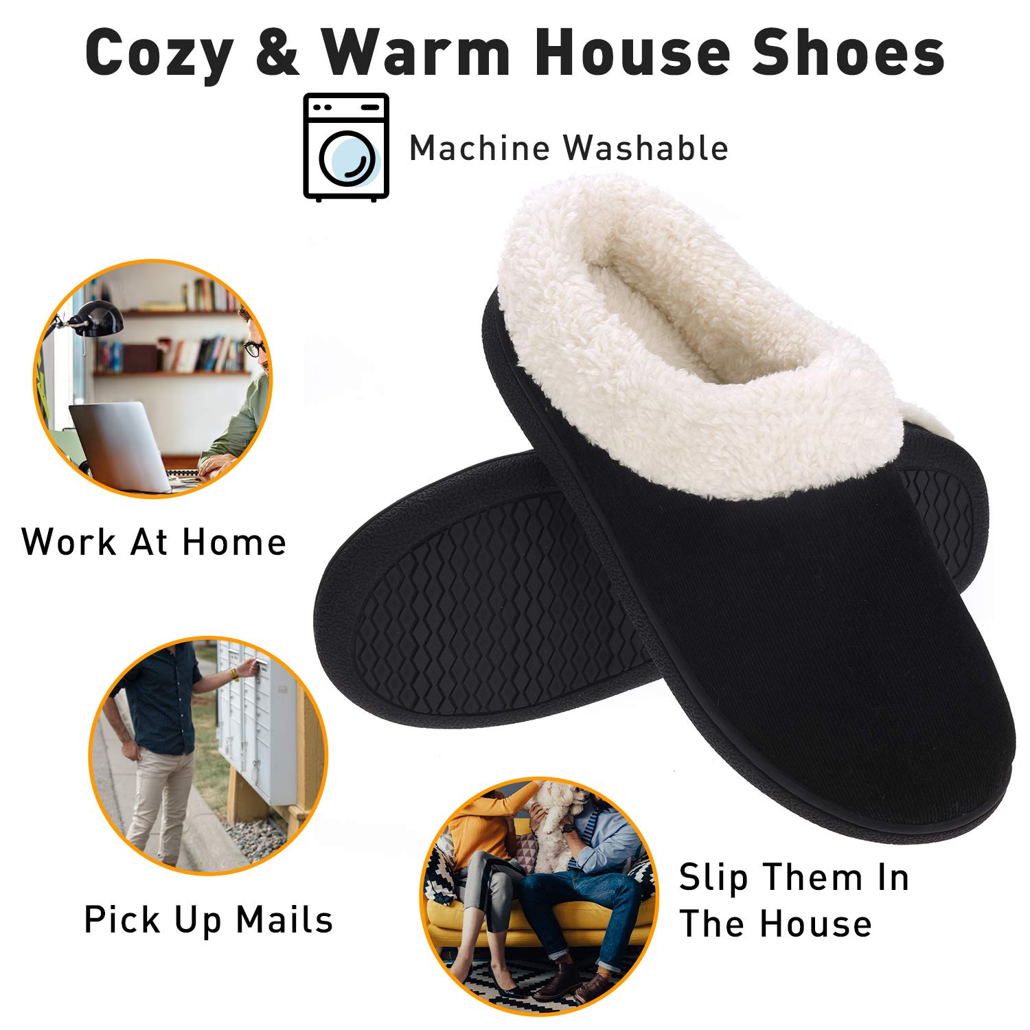 VONMAY Women's Cozy Fuzzy House Slippers with Memory Foam & Fleece Collar - Indoor/Outdoor Comfort for Relaxing at Home, Lounging or Quick Errands