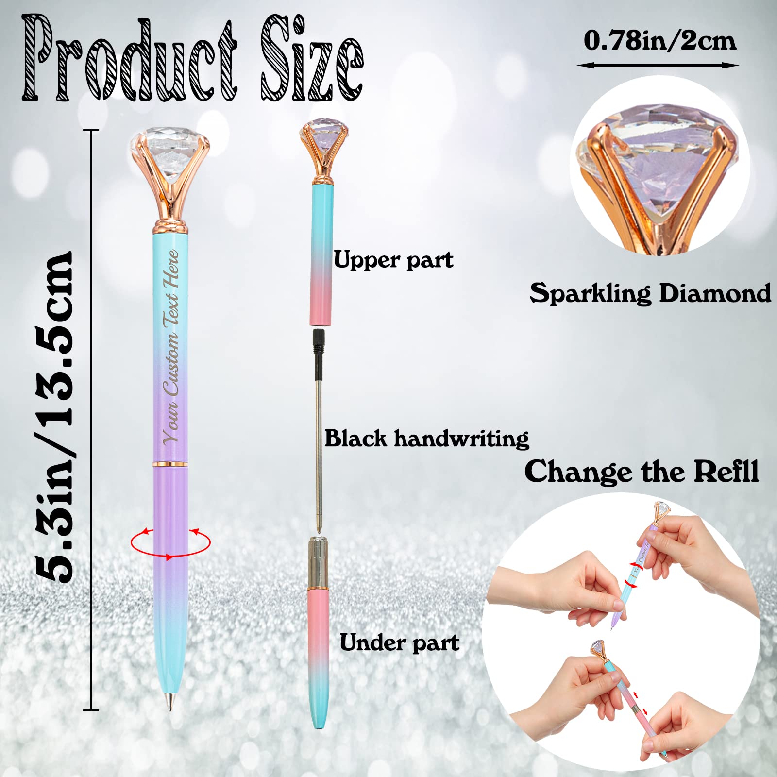 96-Pack Personalized Engraved Diamond Ballpoint Pens - Custom Name Black Ink Pens for Graduation, Birthday, Wedding Gifts - Bulk Office Supplies & Party Favors