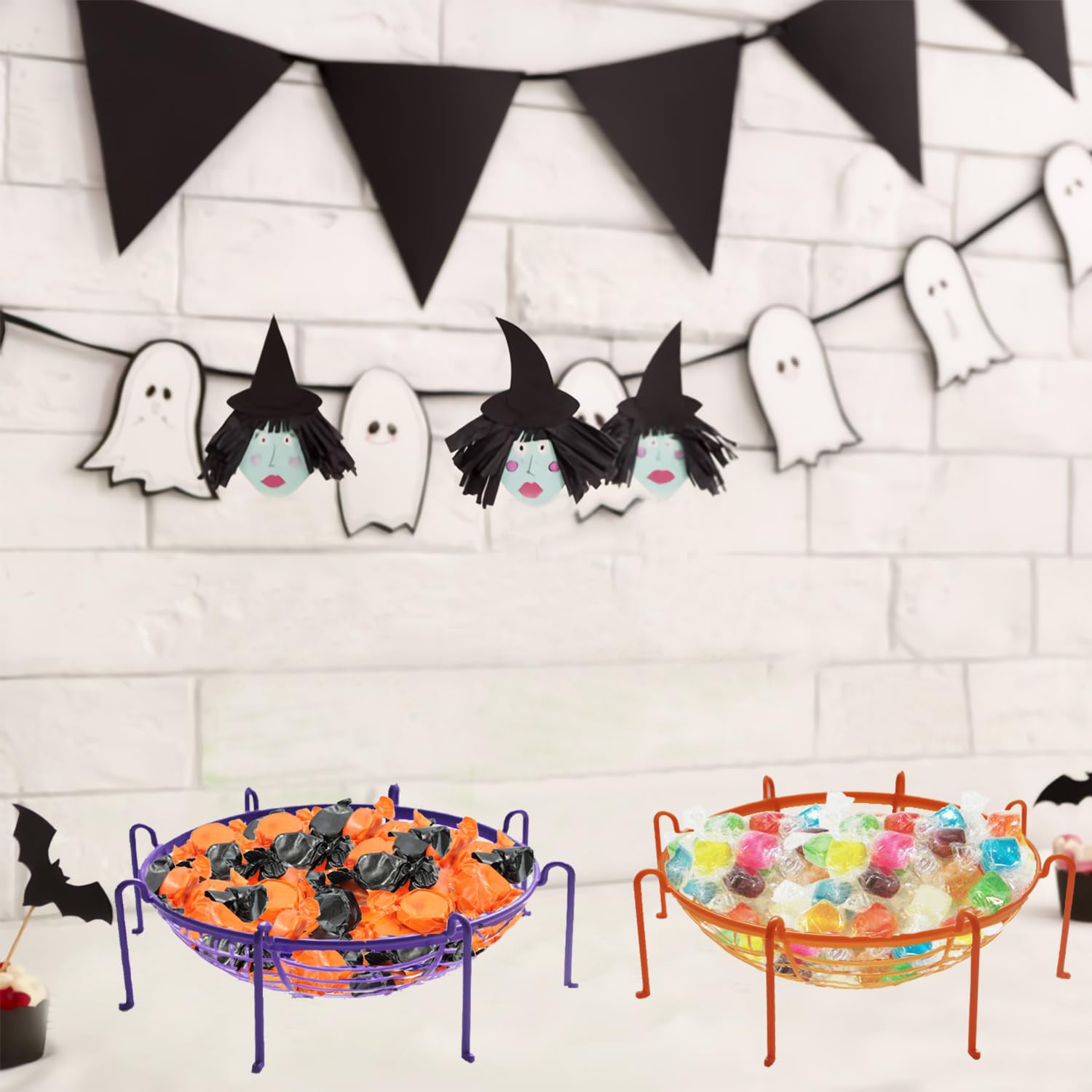 6 Pack Spider Halloween Candy Bowl - Large Plastic Trick or Treat Bowl Set for Porch Decor, Spooky Halloween Party Serving Dishes - Perfect for Candy Display, Treat Distribution & Halloween Decorations