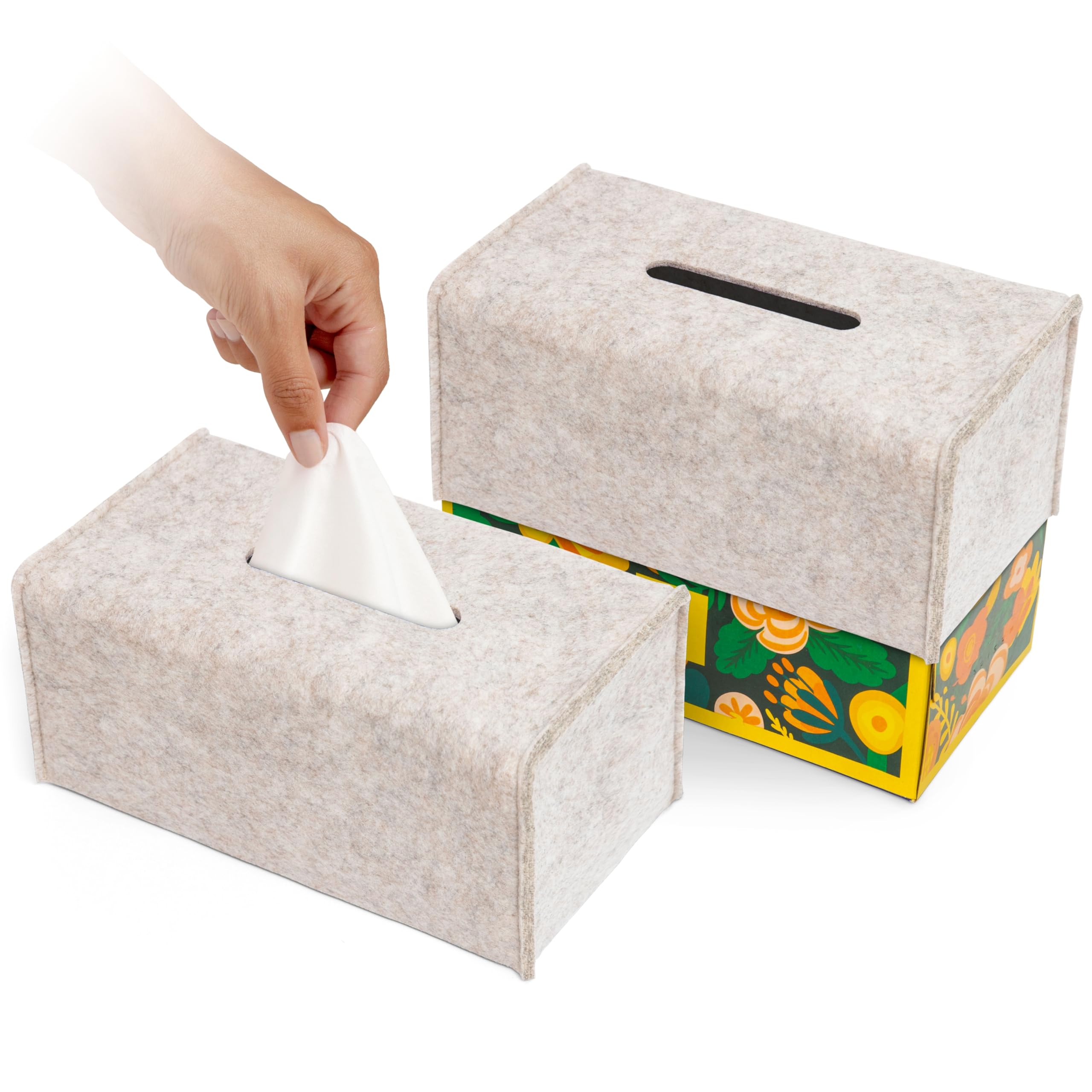 2 Pack Decorative Felt Tissue Box Cover - Modern Rectangle Tissue Holder for Home & Office - Medium Size Oatmeal Color - Perfect for Living Room, Bedroom, Bathroom & Office Desk