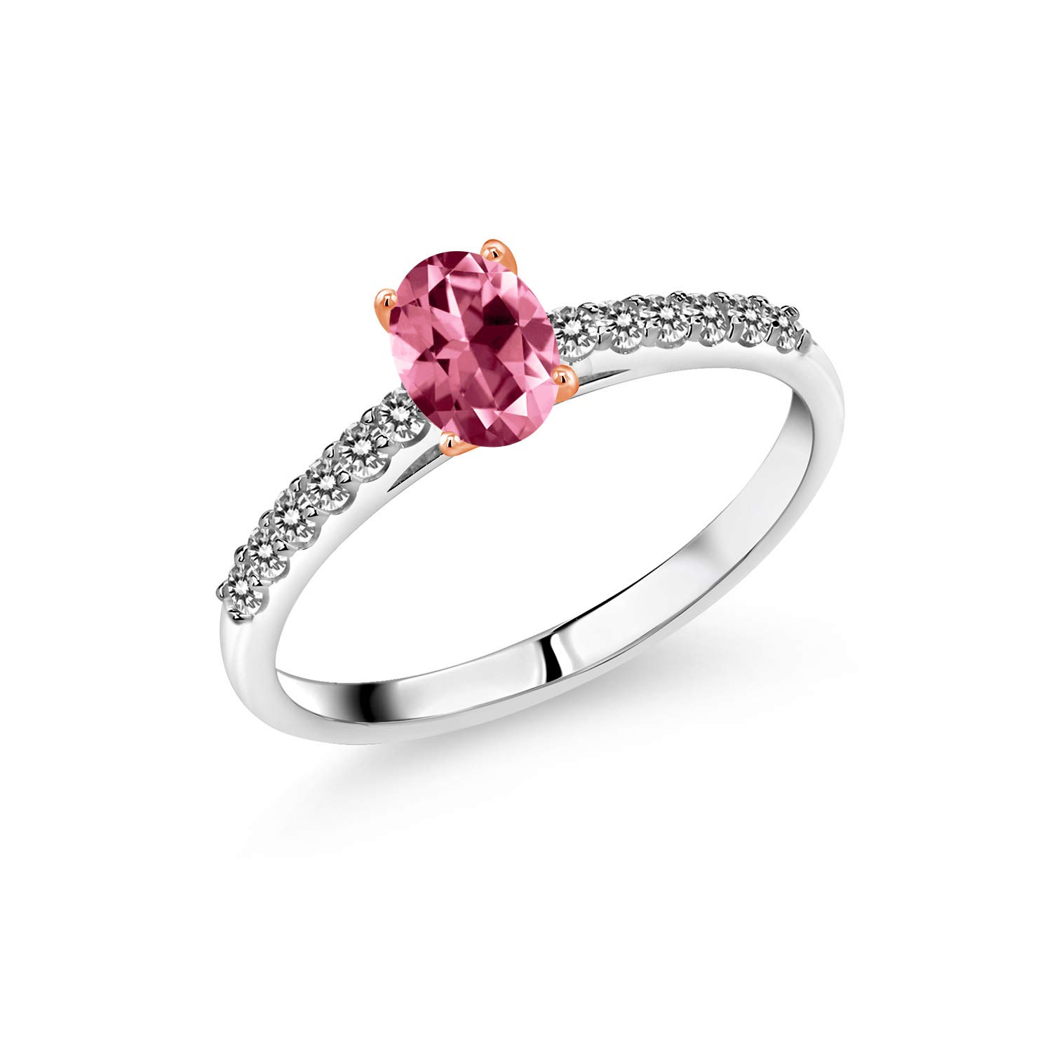 925 Sterling Silver Ring with 10K Rose Gold Prongs, Pink Topaz & Diamond Accents - Elegant Birthstone Jewelry for Women, Perfect for Anniversary Gifts & Special Occasions
